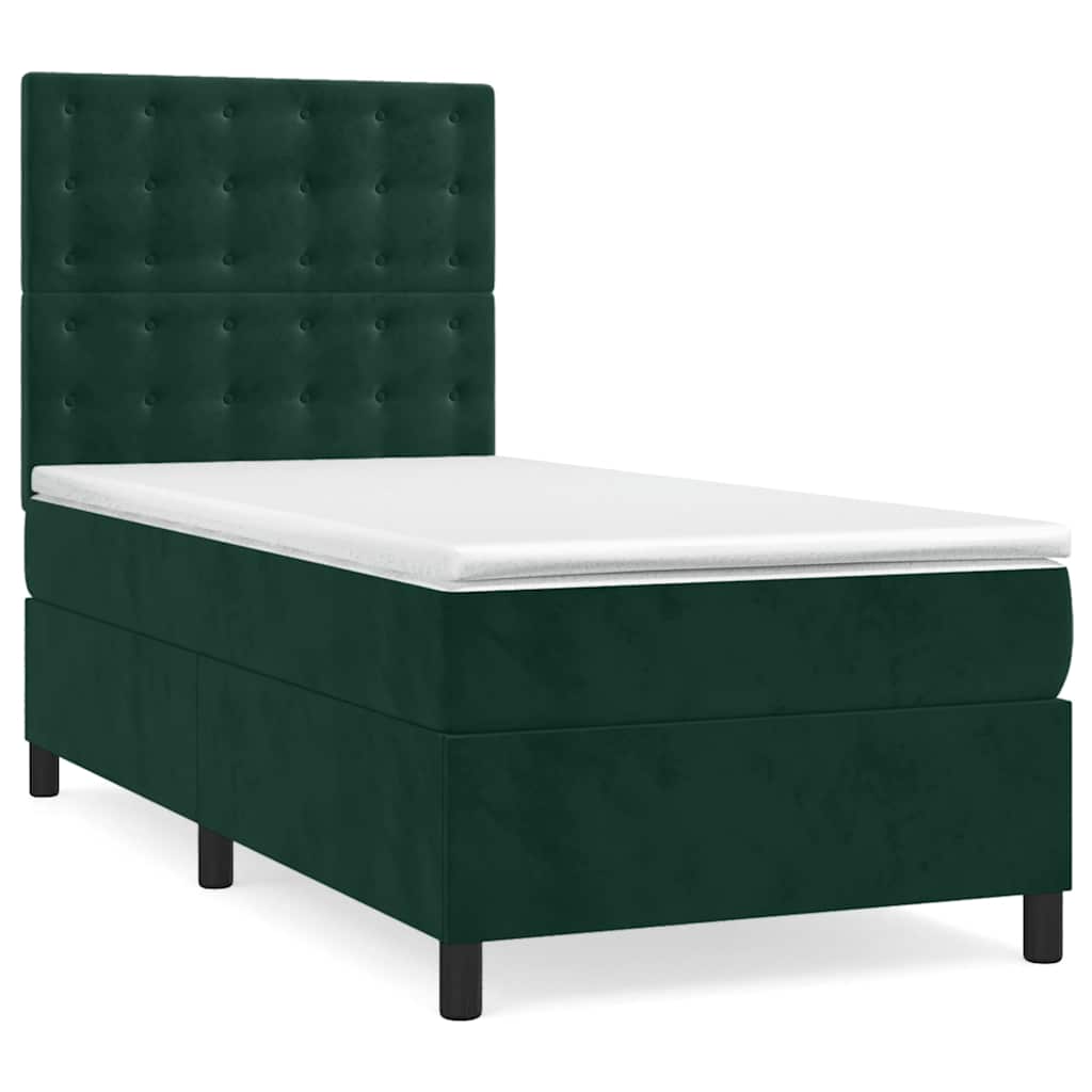 Pat box spring cu saltea, verde închis, 90x190 cm, catifea GartenMobel Dekor