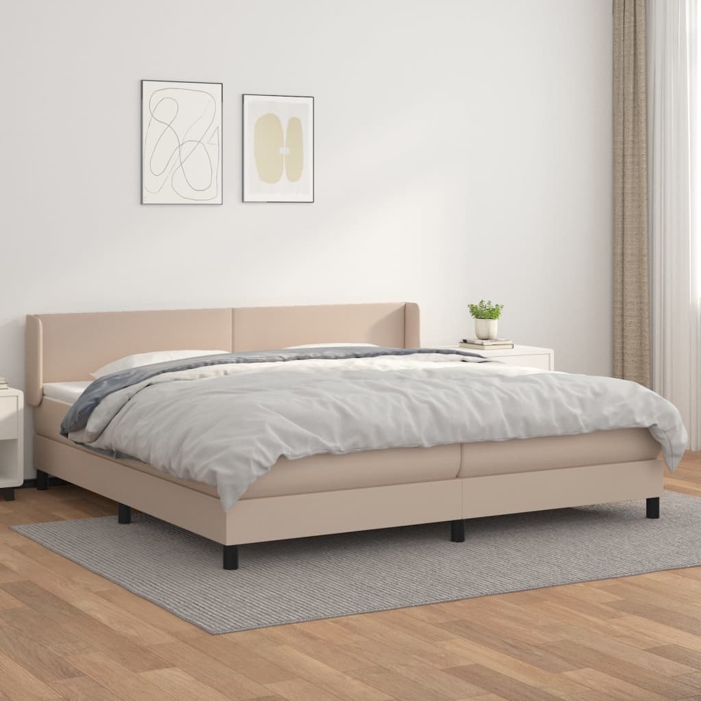 Pat continental cu saltea, cappuccino, 200x200 cm, piele eco GartenMobel Dekor