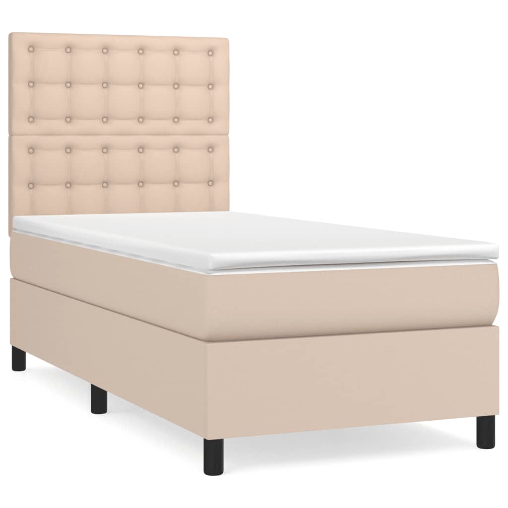 Pat box spring cu saltea, cappuccino, 100x200cm piele ecologică GartenMobel Dekor