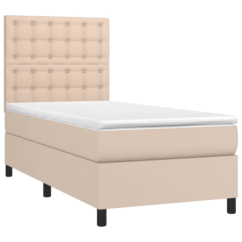 Pat box spring cu saltea, cappuccino, 100x200cm piele ecologică GartenMobel Dekor