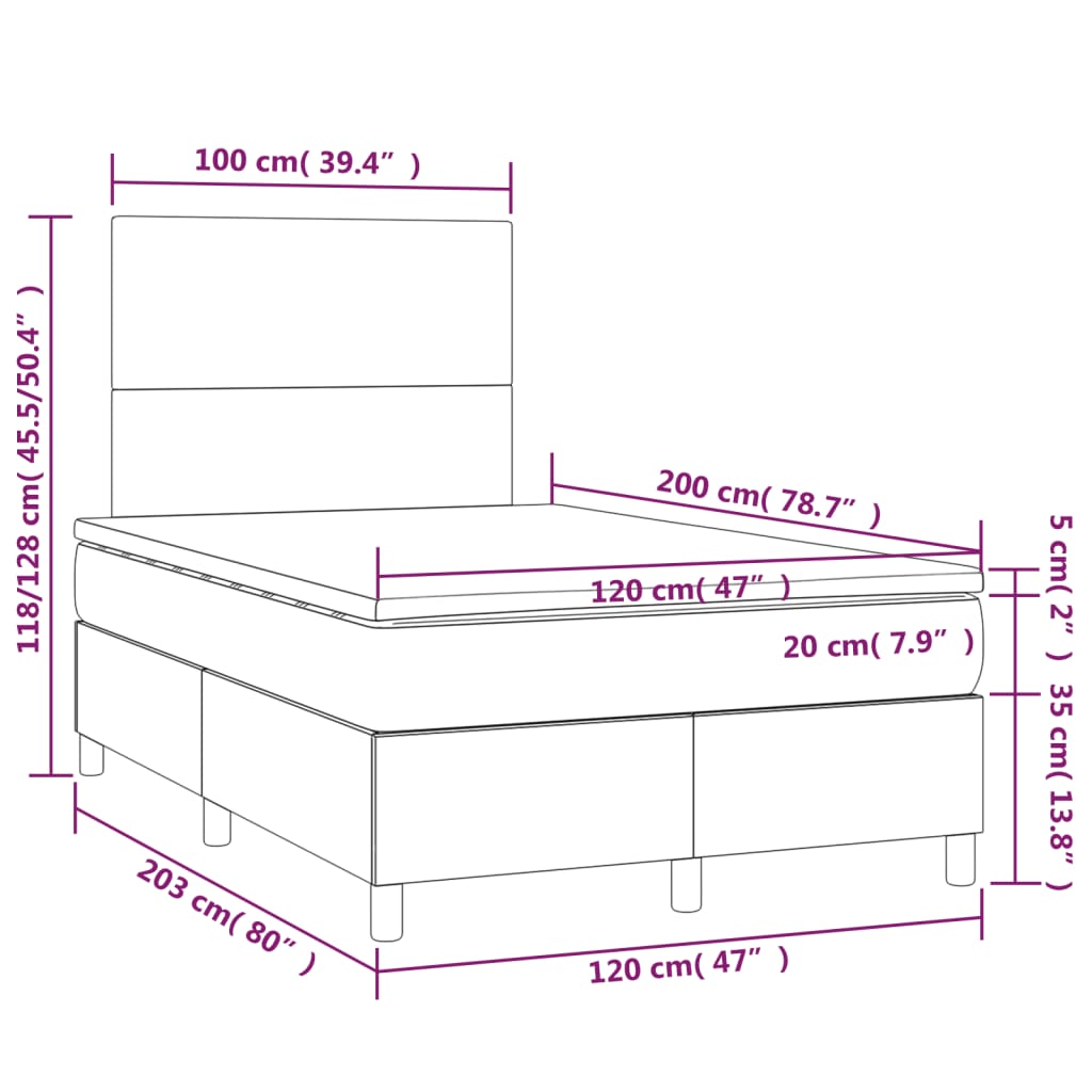 Pat box spring cu saltea, crem, 120x200 cm, piele ecologică GartenMobel Dekor