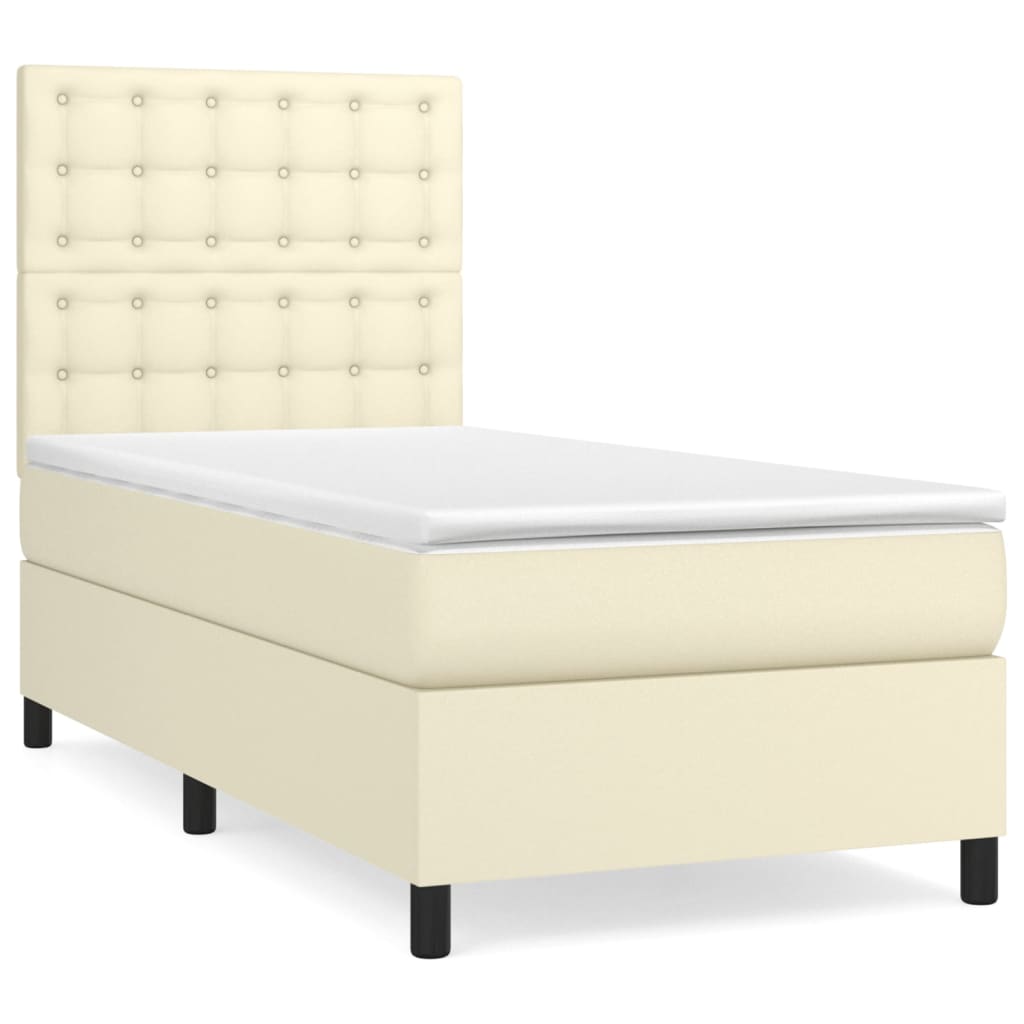 Pat box spring cu saltea, crem, 80x200 cm, piele ecologică GartenMobel Dekor