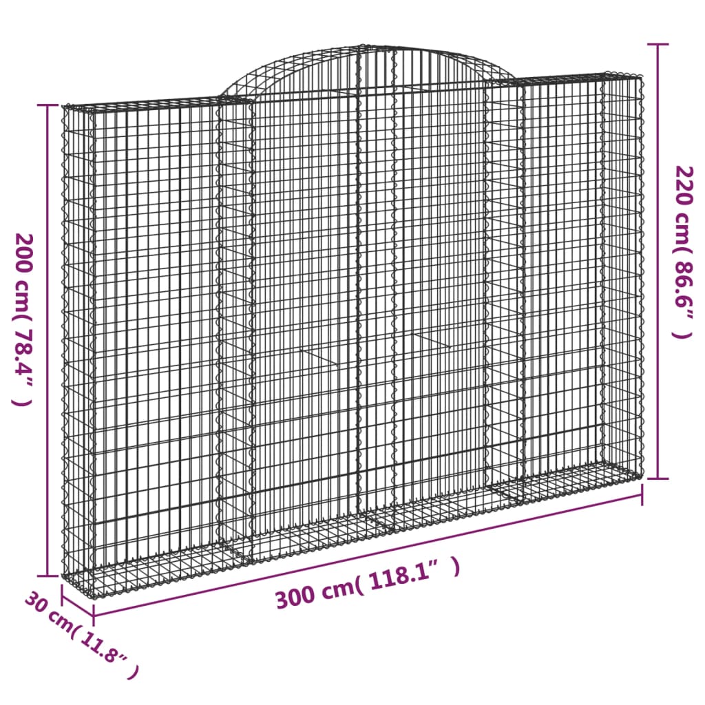 Coșuri gabion arcuite, 5 buc. 300x30x200/220 cm fier galvanizat GartenMobel Dekor