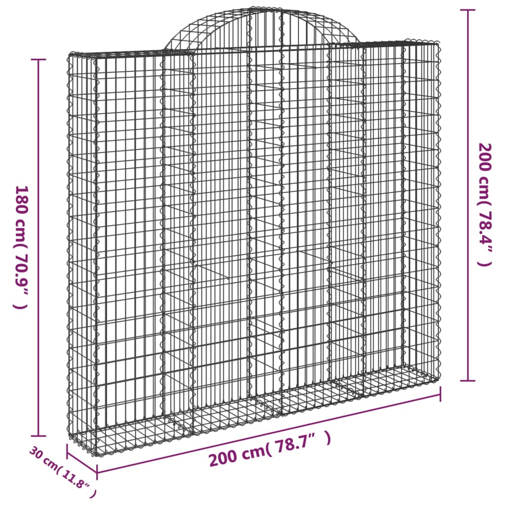 Coșuri gabion arcuite 8 buc, 200x30x180/200cm, fier galvanizat GartenMobel Dekor