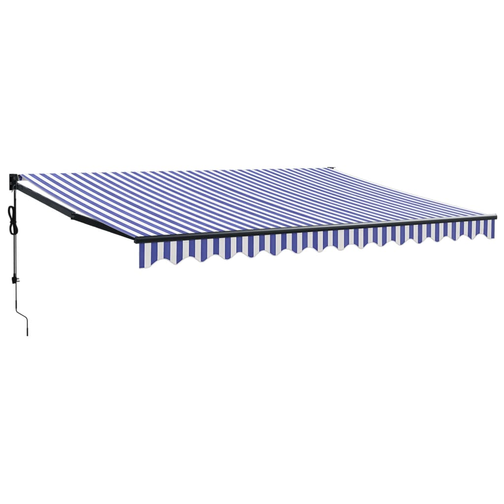 Copertină retractabilă automată, albastru și alb, 4,5x3 m GartenMobel Dekor