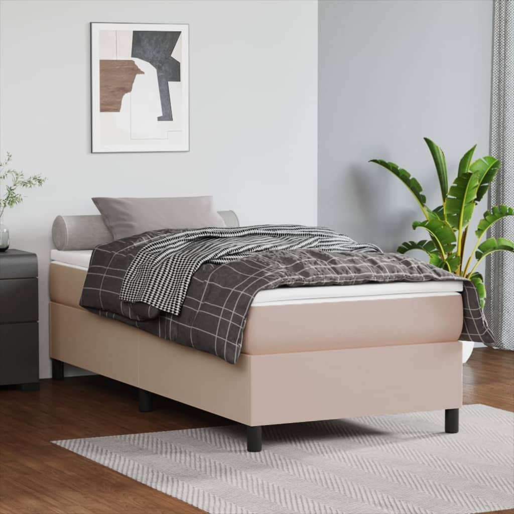 Pat box spring cu saltea, cappuccino, 100x200cm piele ecologică GartenMobel Dekor