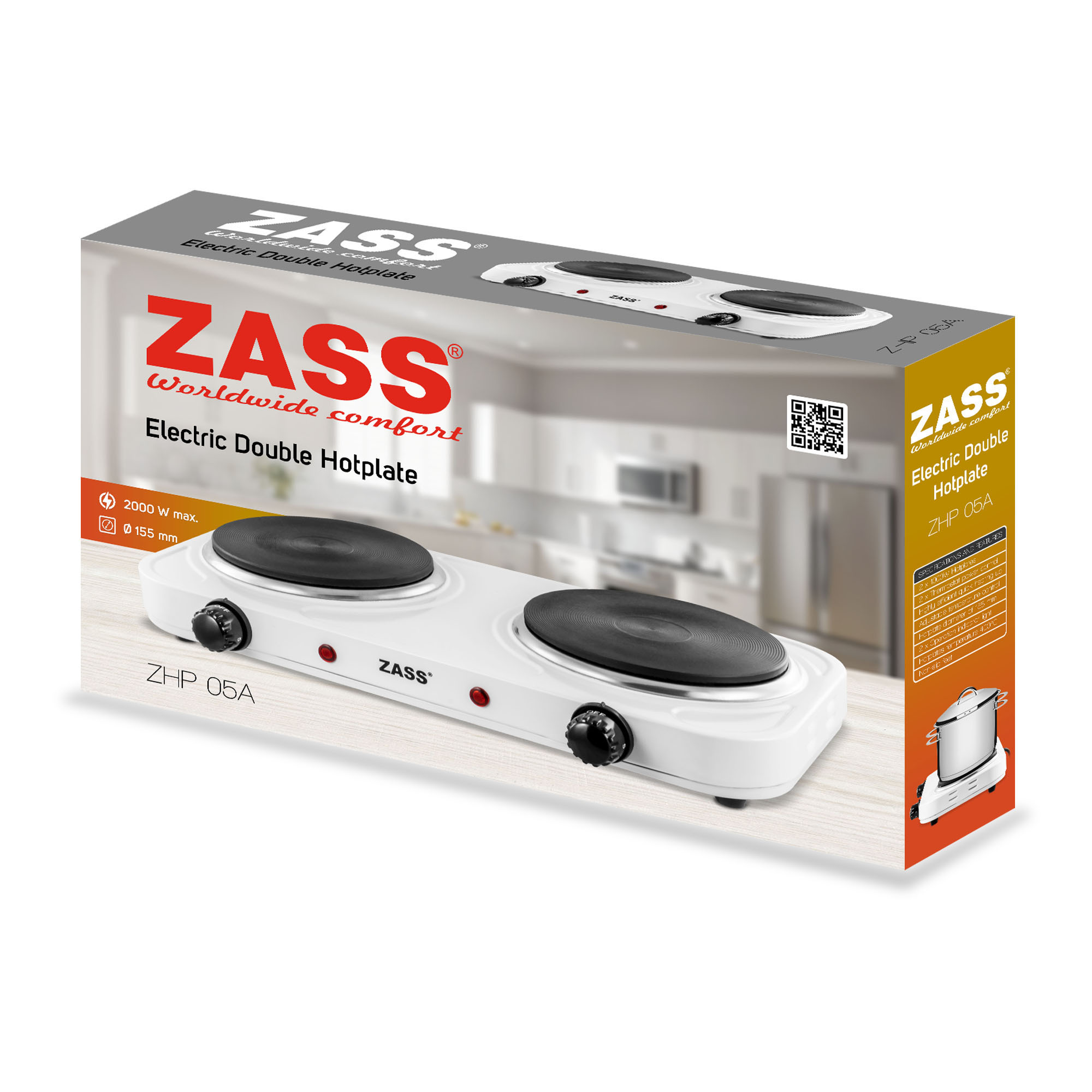 Plită electrică dublă Zass ZHP 05 A, 2000W, 2 discuri din fontă