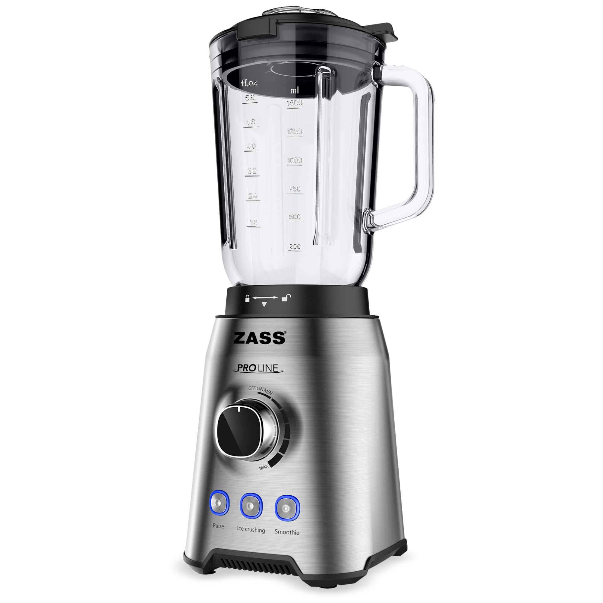 Blender de masă ZASS ZSB 09 din inox, 1000W, cană sticlă 1,5L