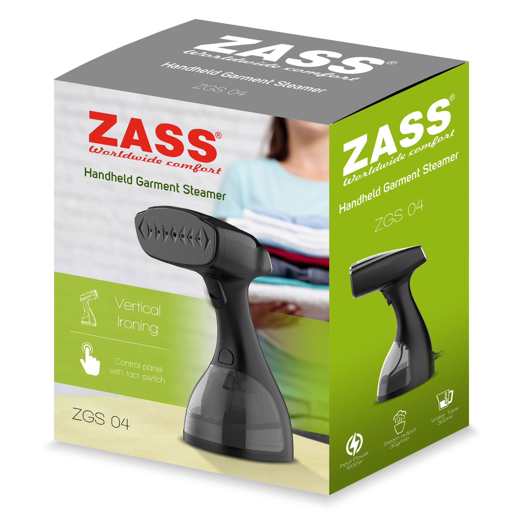 Aparat de călcat vertical portabil Zass ZGS 04, 1500W, 30g/min