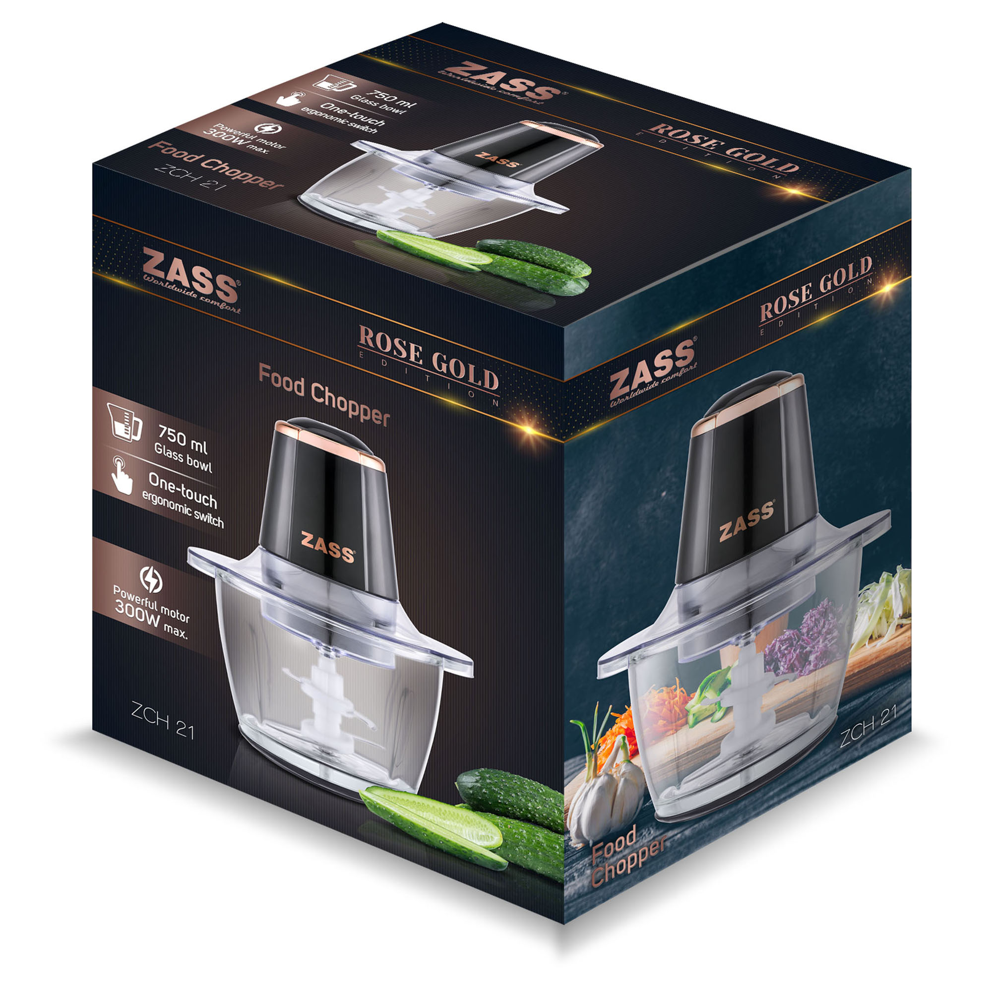 Tocator electric Zass ZCH 21 Rose Gold, bol din sticla 750 ml