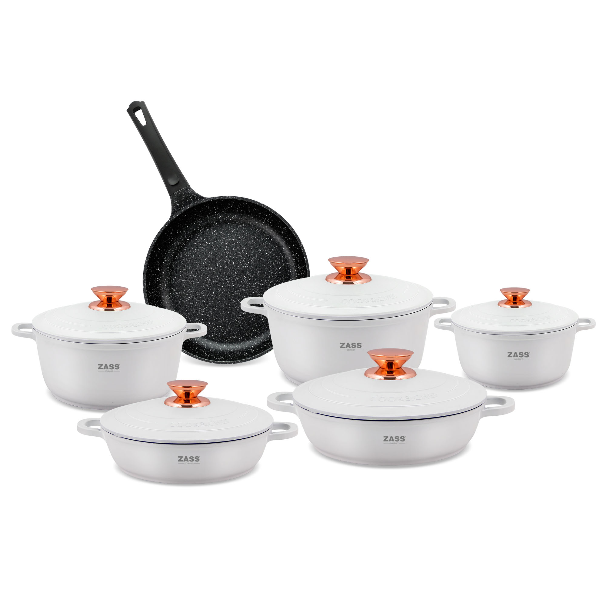 Set oale din aluminiu turnat Zass Gourmet, 11 piese, alb, inductie