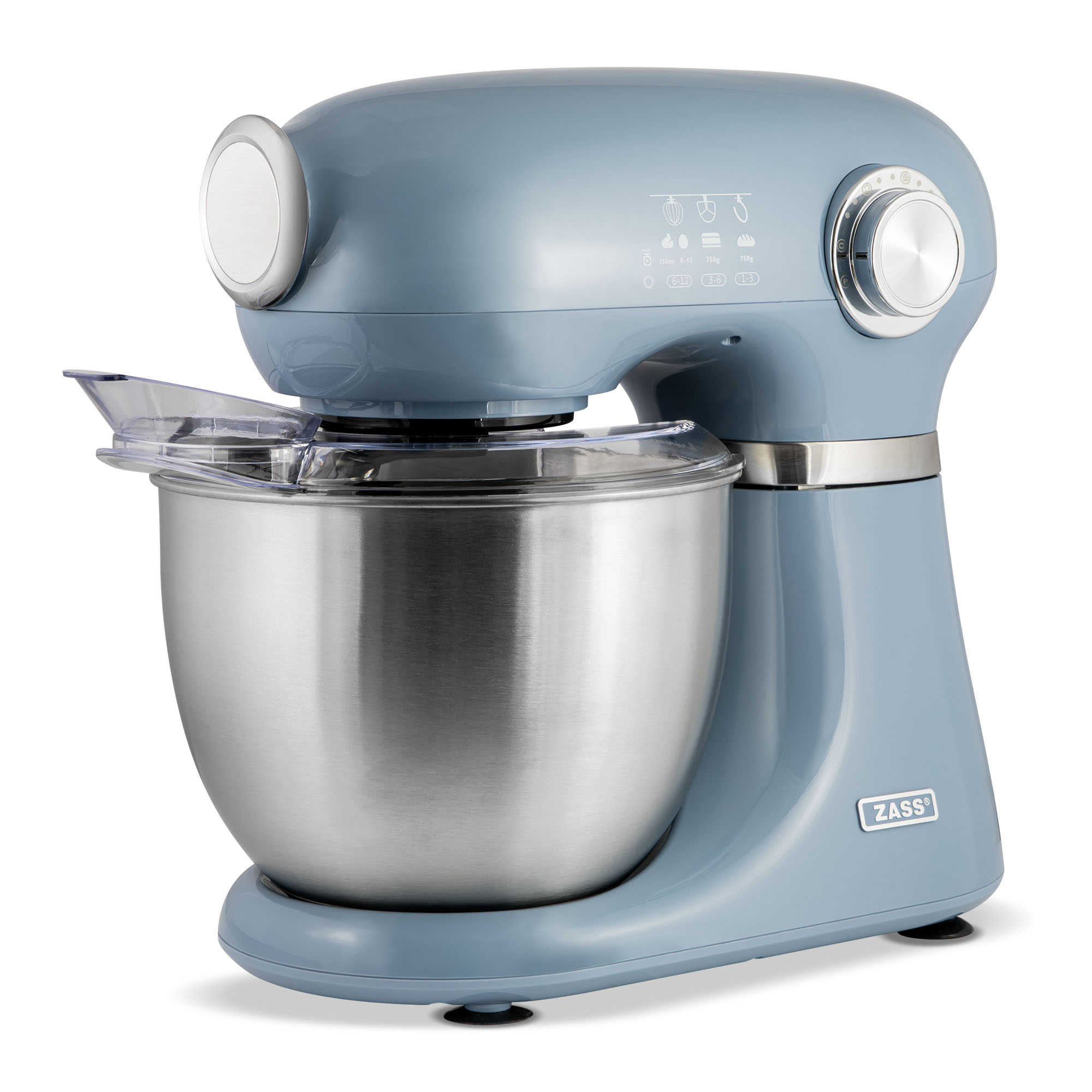 Mixer planetar Zass ZPSM 15, 1000 W, bol inox 5 L, Faded Denim