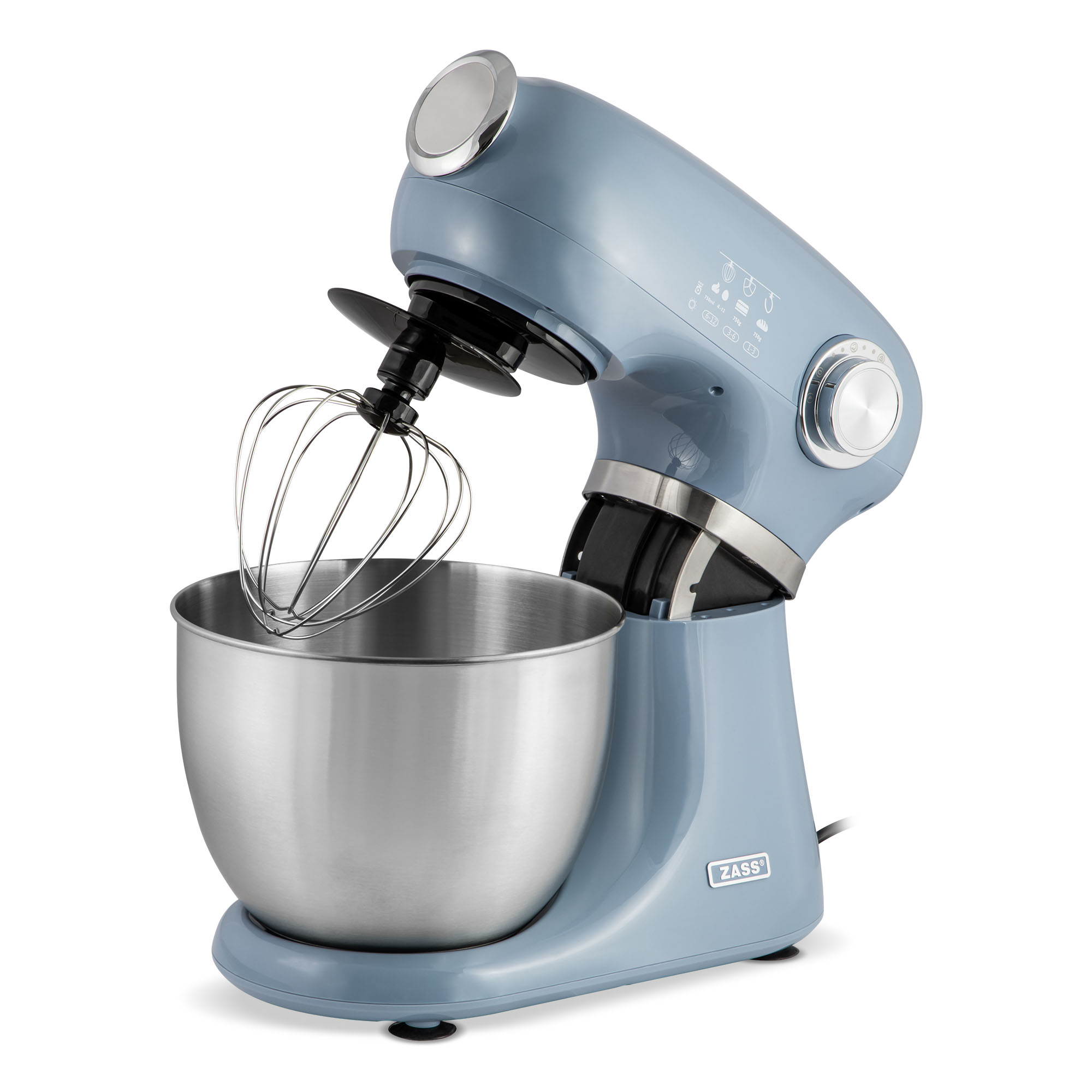 Mixer planetar Zass ZPSM 15, 1000 W, bol inox 5 L, Faded Denim