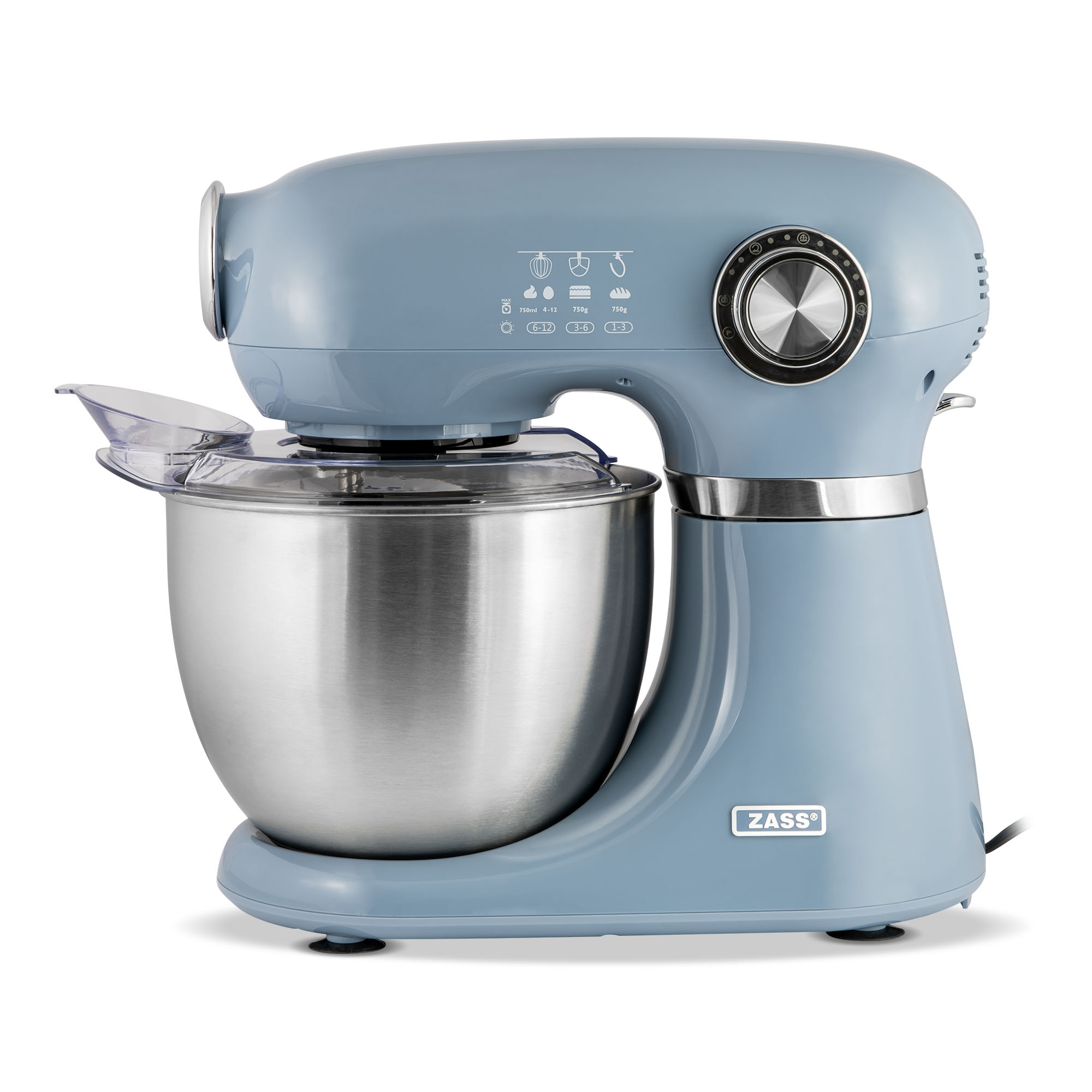 Mixer planetar Zass ZPSM 15, 1000 W, bol inox 5 L, Faded Denim
