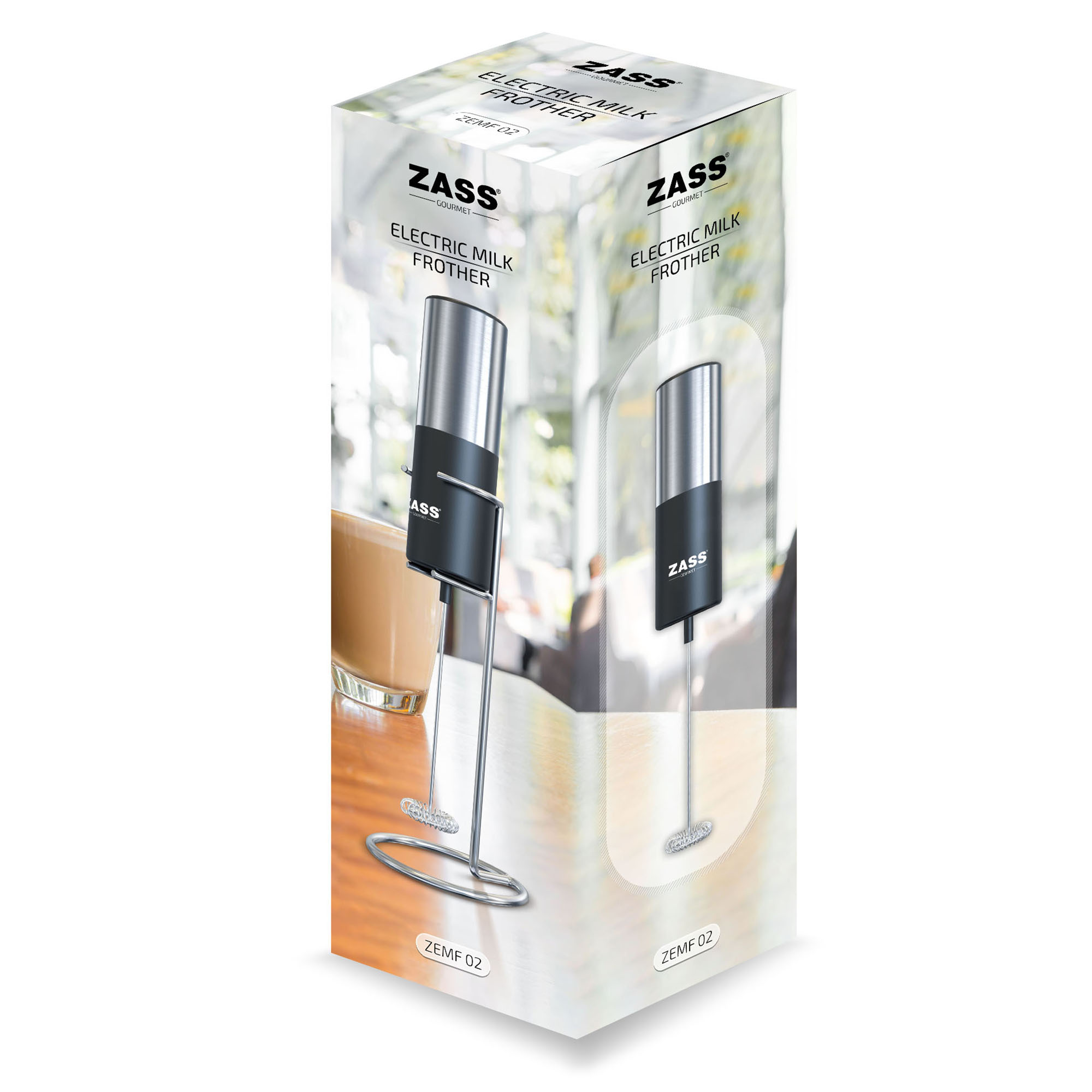 Spumator de lapte electric ZASS Gourmet ZEMF 02, inox, cu suport metalic