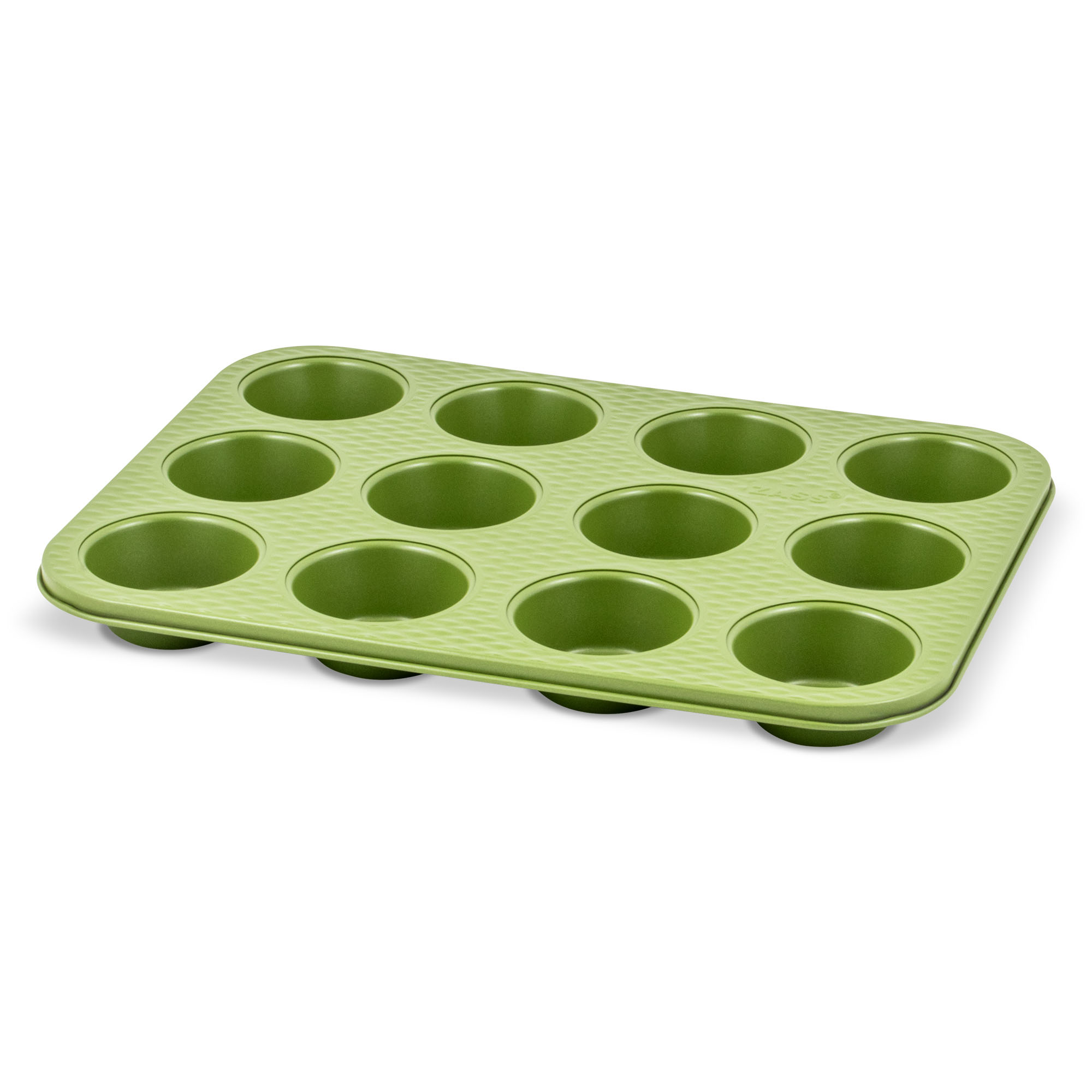 Tava pentru copt 12 briose ZASS Gourmet, antiaderenta, verde, 35x26,5 cm