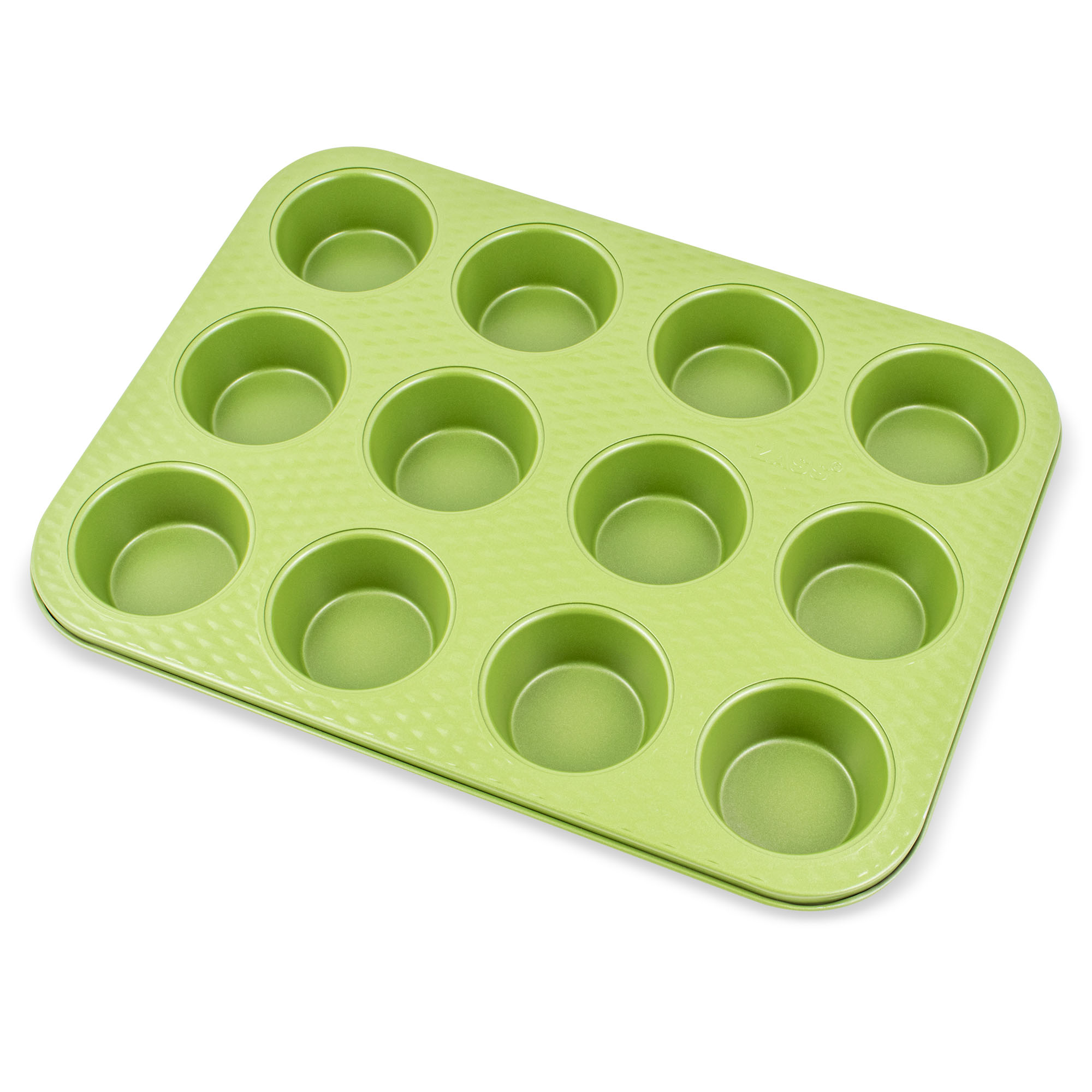 Tava pentru copt 12 briose ZASS Gourmet, antiaderenta, verde, 35x26,5 cm