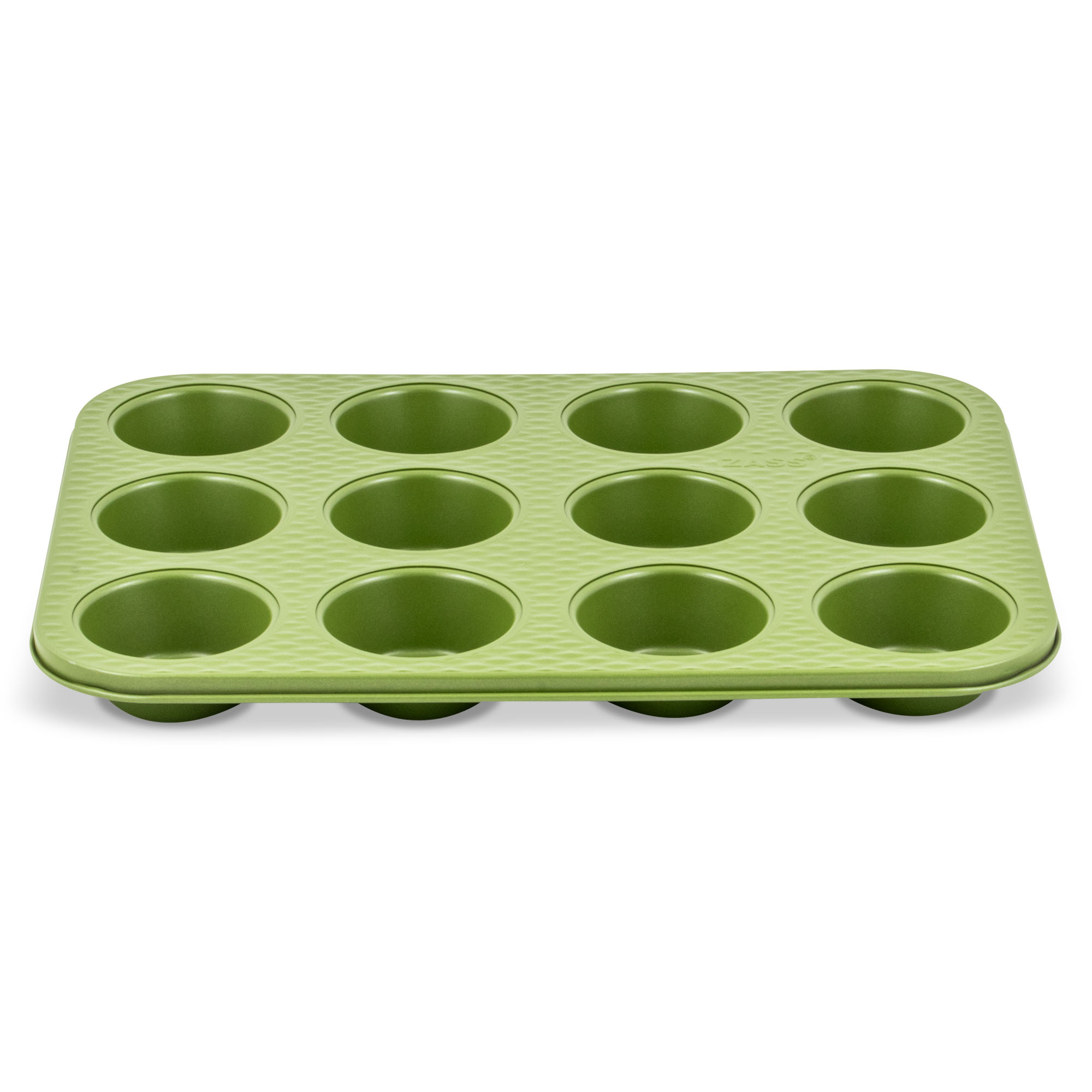 Tava pentru copt 12 briose ZASS Gourmet, antiaderenta, verde, 35x26,5 cm
