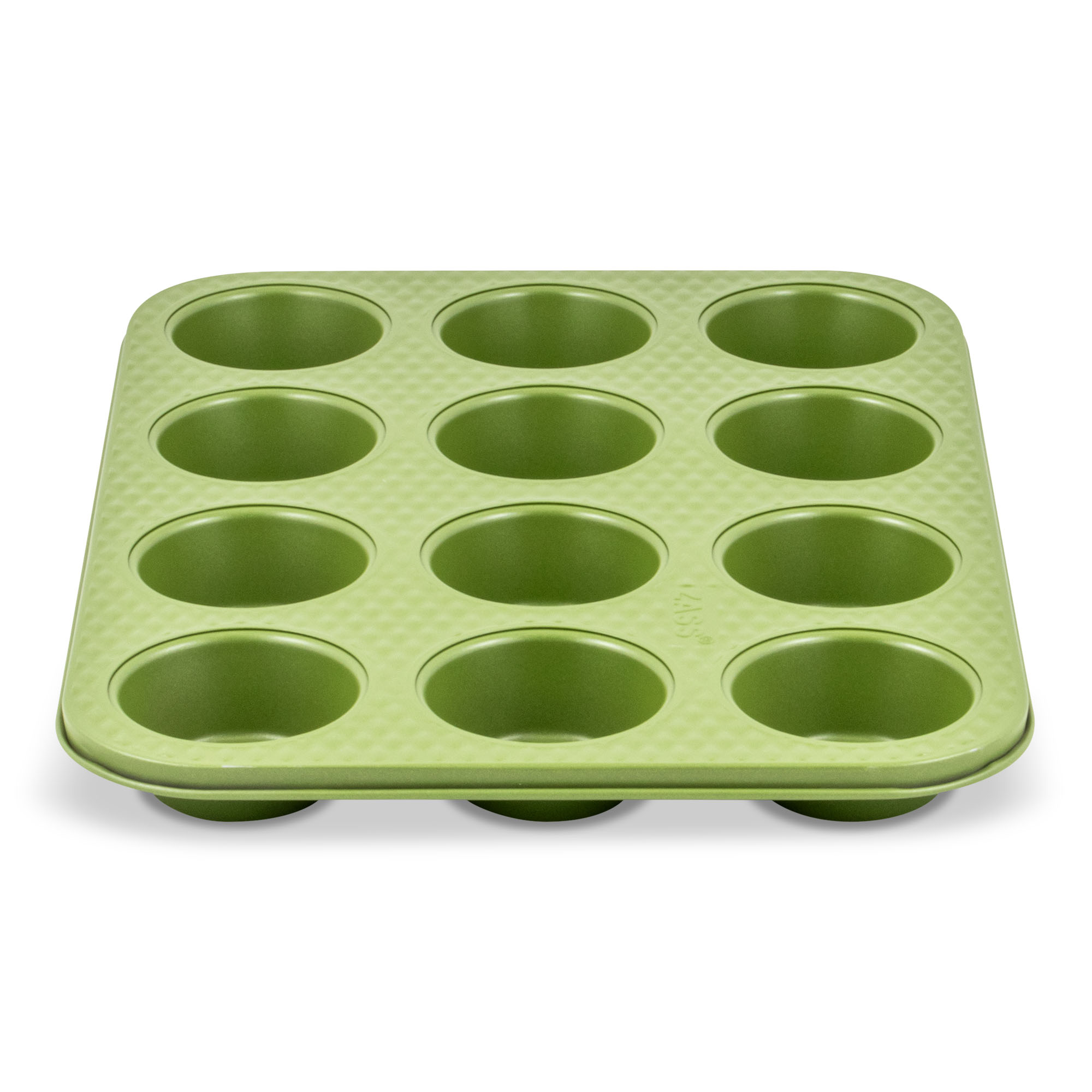 Tava pentru copt 12 briose ZASS Gourmet, antiaderenta, verde, 35x26,5 cm
