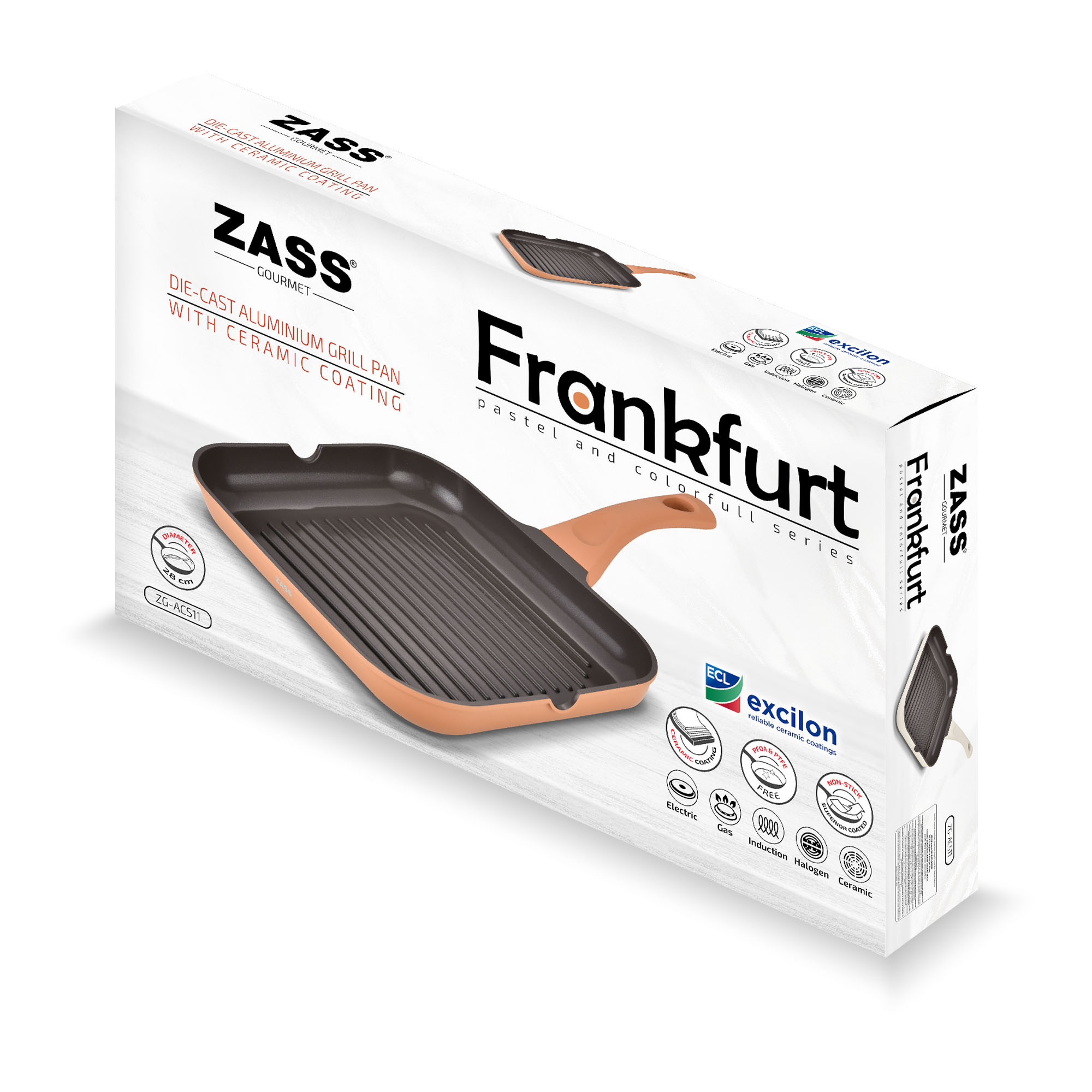 Tigaie grill 28 cm din aluminiu turnat cu acoperire ceramică, crem