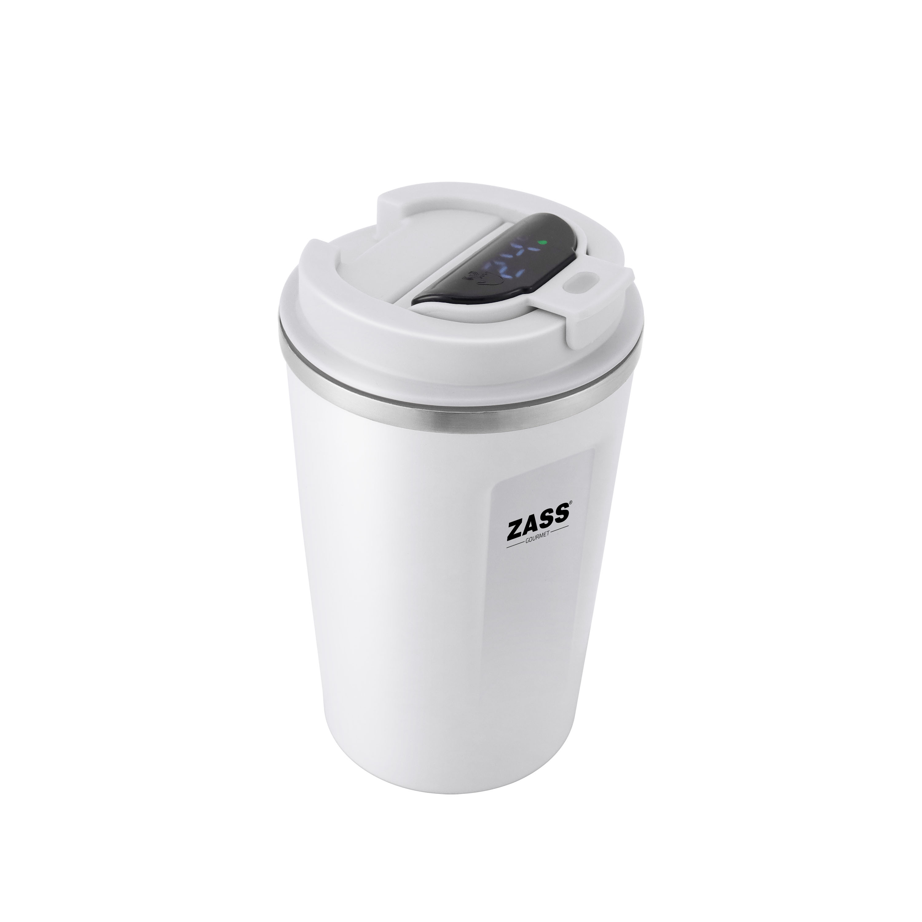 Cană smart pentru cafea 380 ml ZASS ZG-CM 01, albă, cu afișaj temperatură
