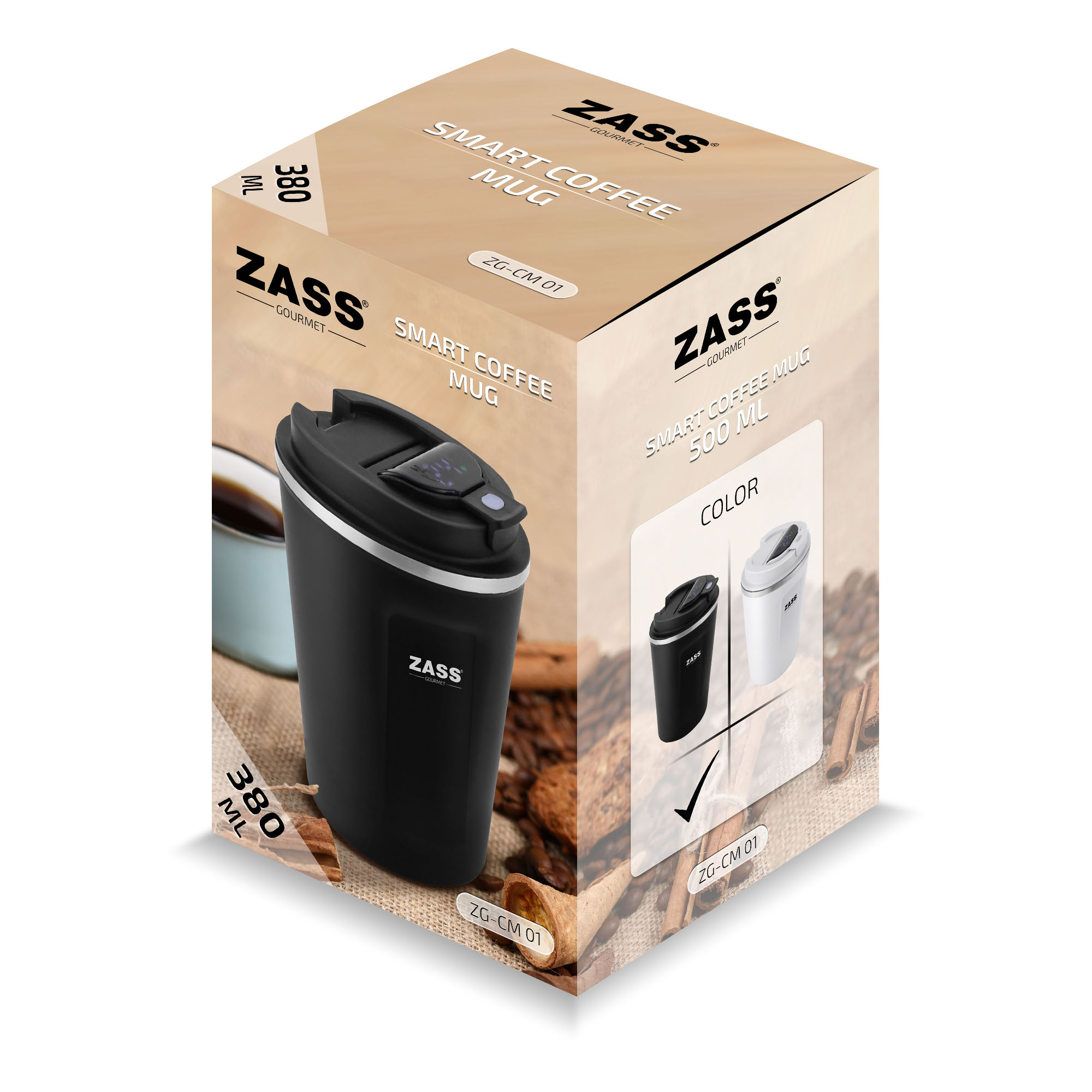Cană smart pentru cafea 380 ml ZASS ZG-CM 01, negru mat