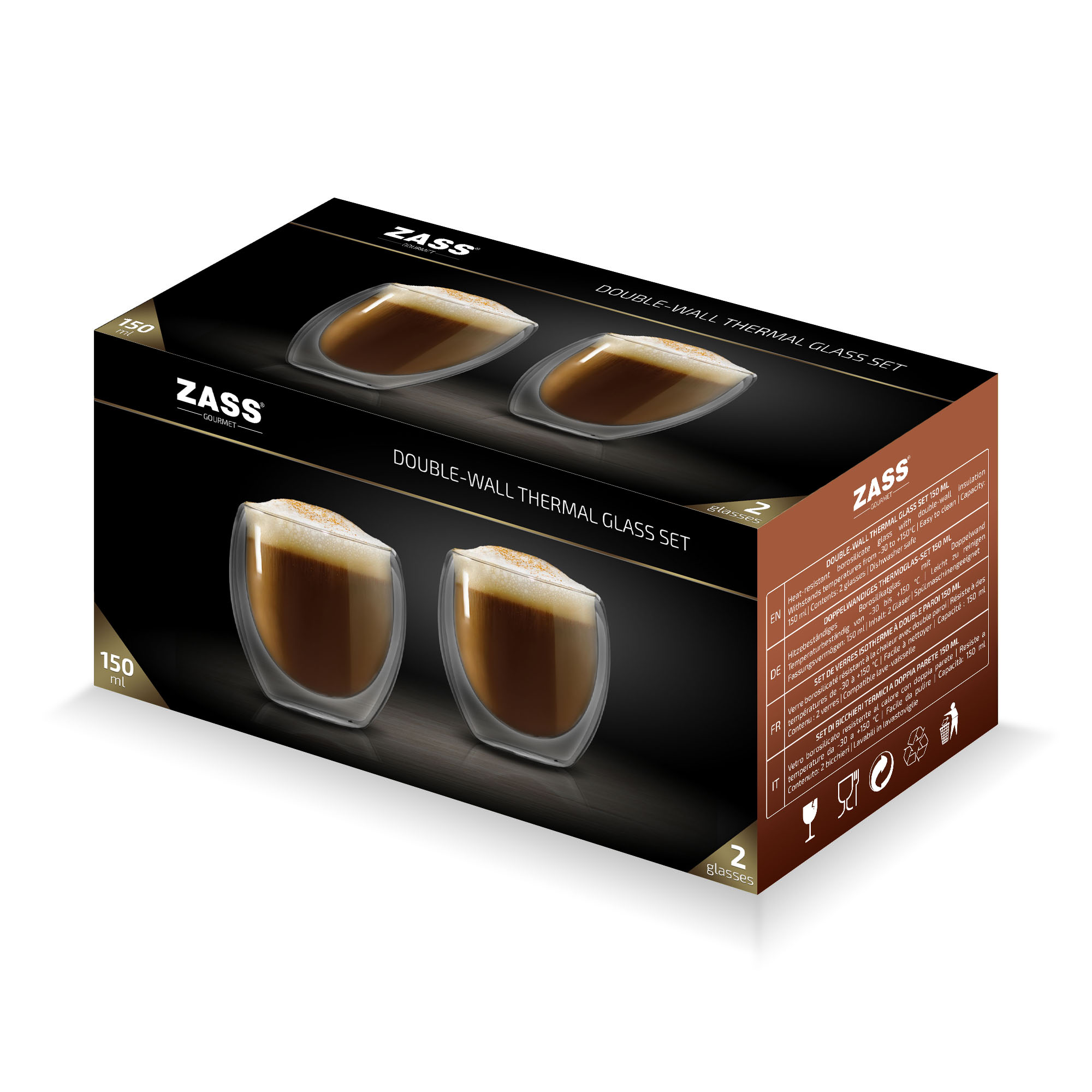 Set 2 pahare termorezistente din sticla borosilicata Zass 150 ml