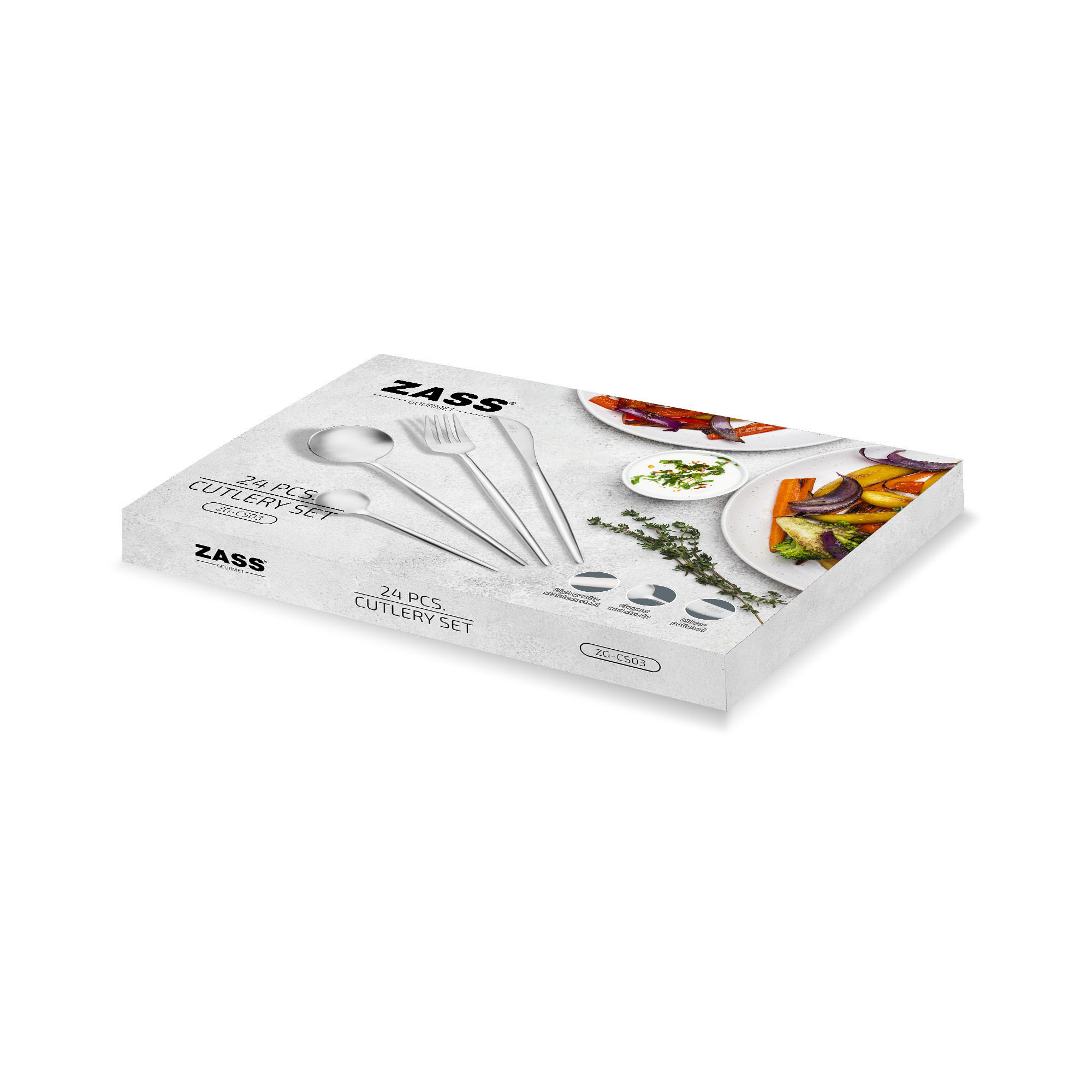 Set tacamuri 24 piese ZASS Gourmet ZG-CS 03, inox 430, finisaj mat