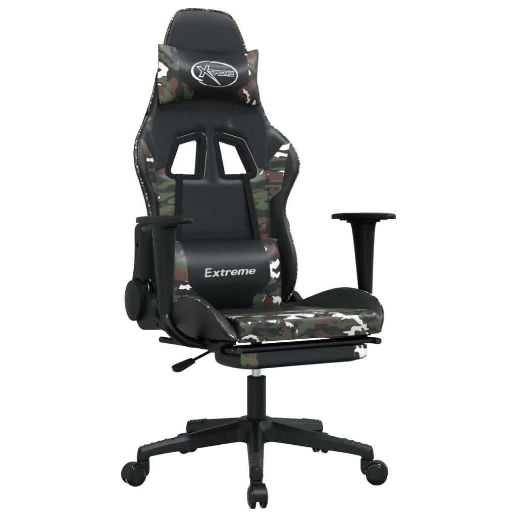 Scaun de gaming cu suport picioare, negru/camuflaj, piele eco GartenMobel Dekor