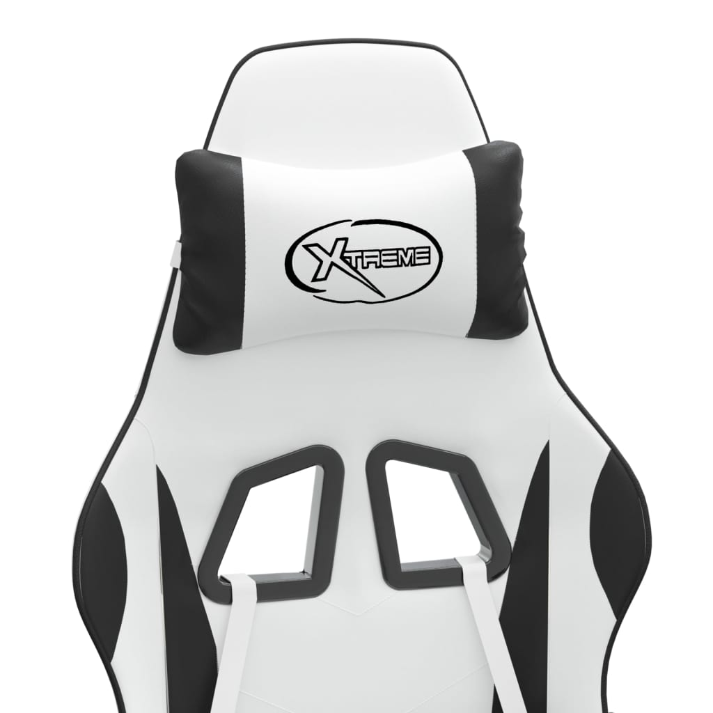 Scaun de gaming cu suport picioare, alb/negru, piele ecologică GartenMobel Dekor