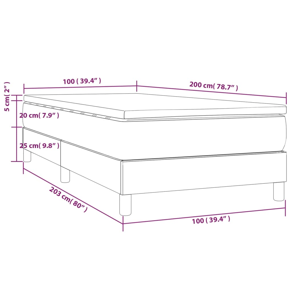 Pat box spring cu saltea, crem, 100x200 cm, piele ecologică GartenMobel Dekor