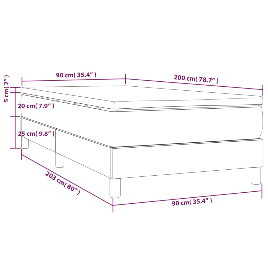 Pat box spring cu saltea, gri, 90x200 cm, piele ecologică GartenMobel Dekor