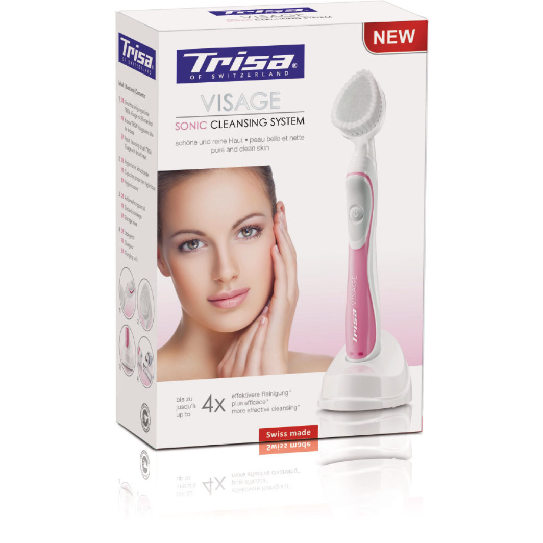 Perie facială sonică Trisa Visage Pink pentru curățare delicată a tenului