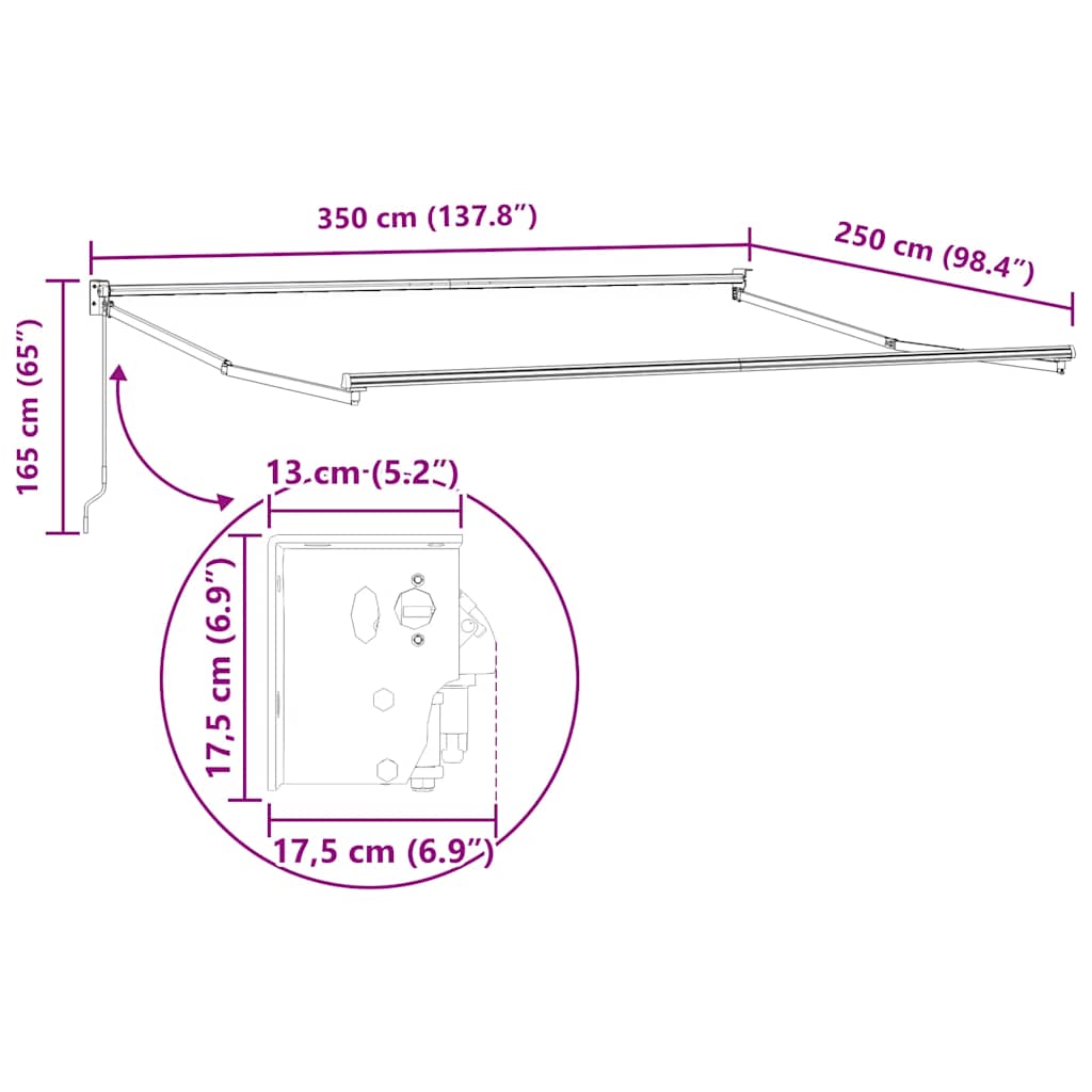 Copertină retractabilă portocaliu/maro 3,5x2,5m textil/aluminiu GartenMobel Dekor