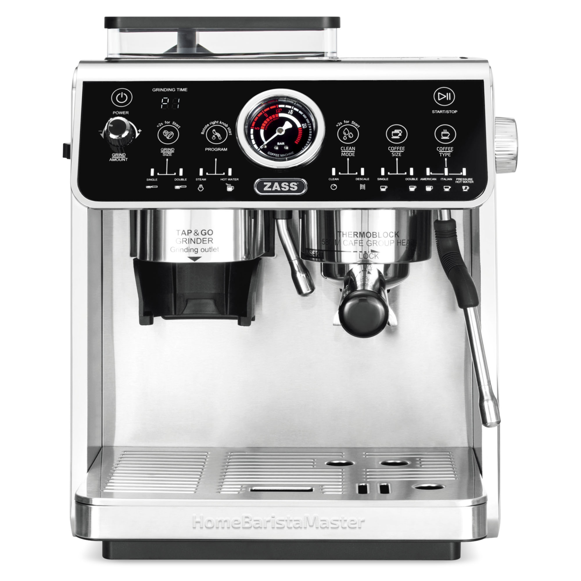 Espressor semiprofesional ZASS ZEM 11 cu rasnita integrata, 20 bar, 2800W