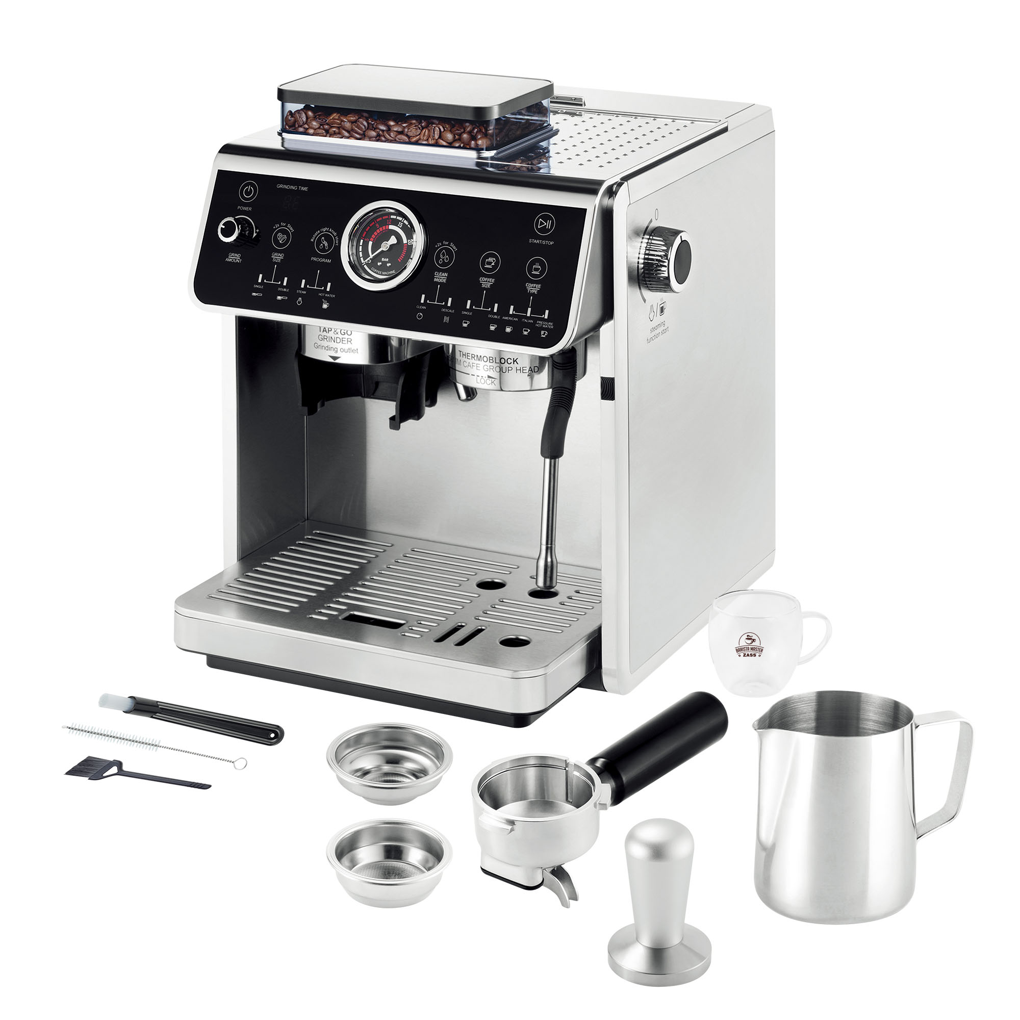 Espressor semiprofesional ZASS ZEM 11 cu rasnita integrata, 20 bar, 2800W