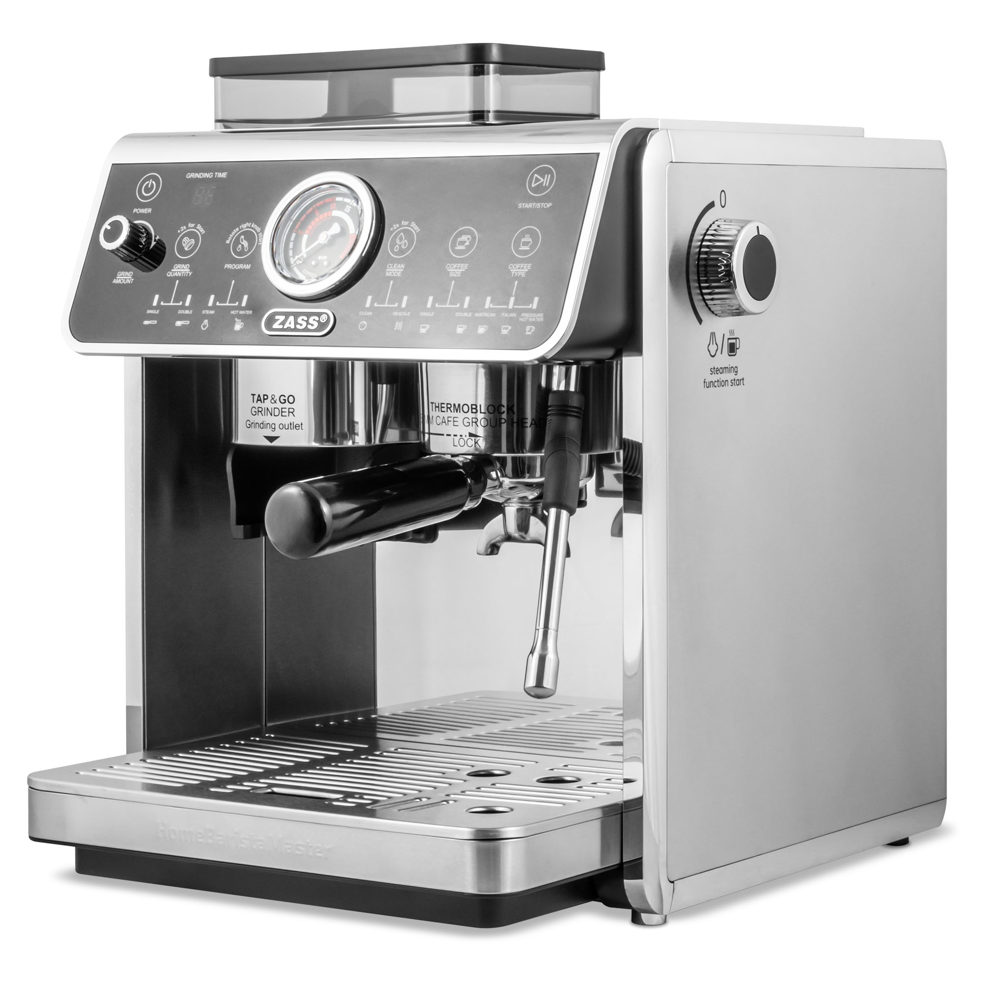 Espressor semiprofesional ZASS ZEM 11 cu rasnita integrata, 20 bar, 2800W