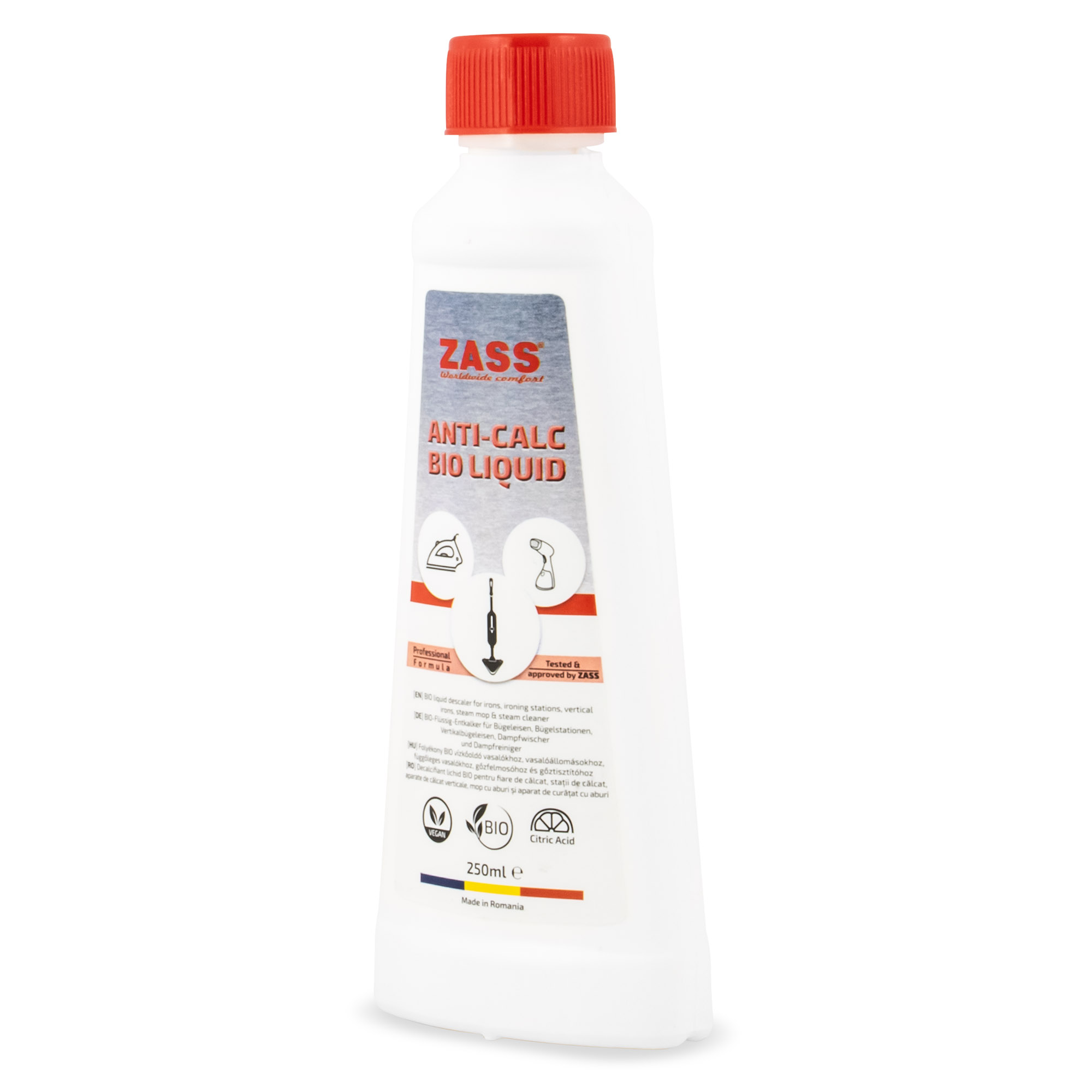Decalcifiant lichid bio ZASS 250 ml pentru fiare de călcat și aparate cu abur