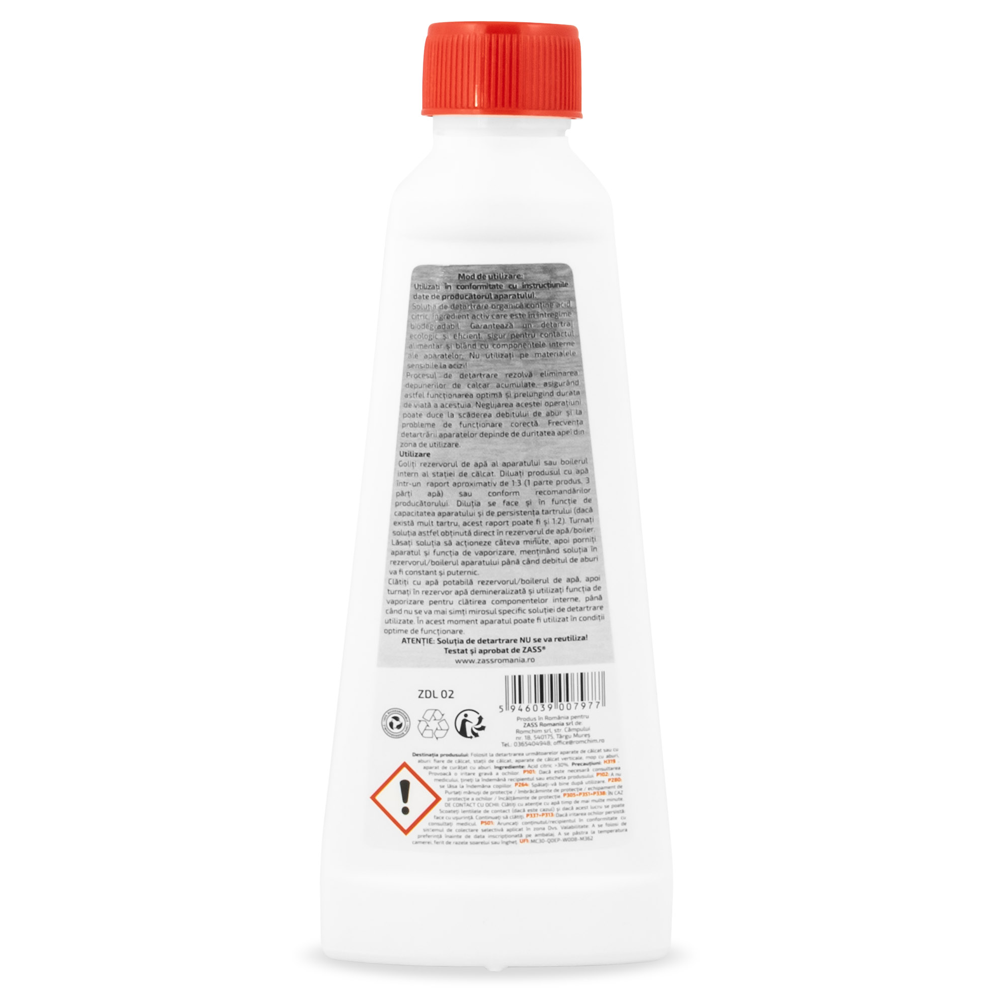 Decalcifiant lichid bio ZASS 250 ml pentru fiare de călcat și aparate cu abur