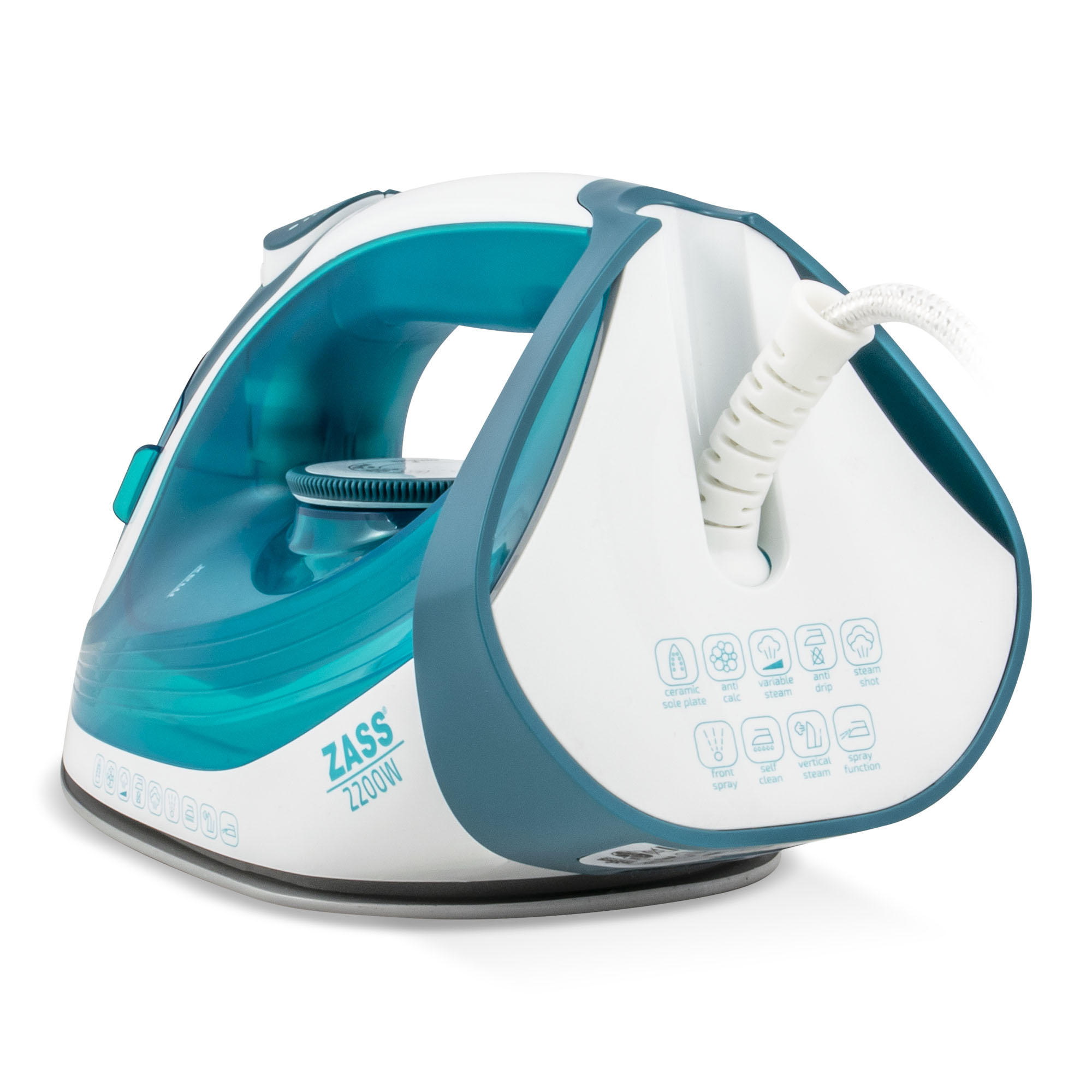 Fier de călcat cu abur Zass A18, 2200 W, talpă ceramică, jet abur