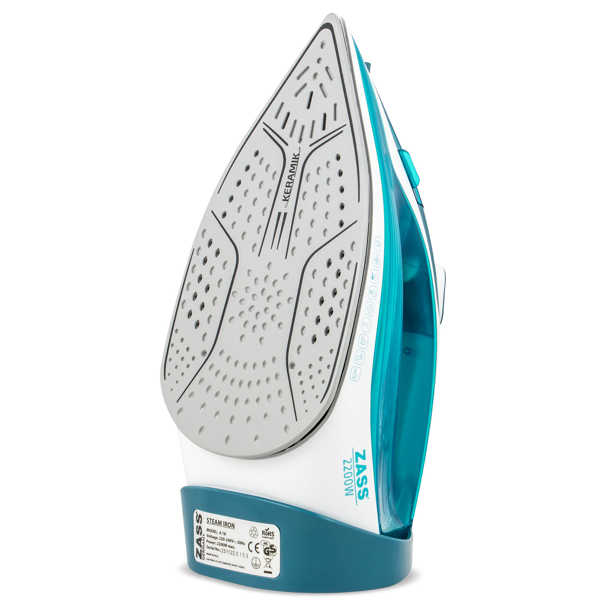 Fier de călcat cu abur Zass A18, 2200 W, talpă ceramică, jet abur