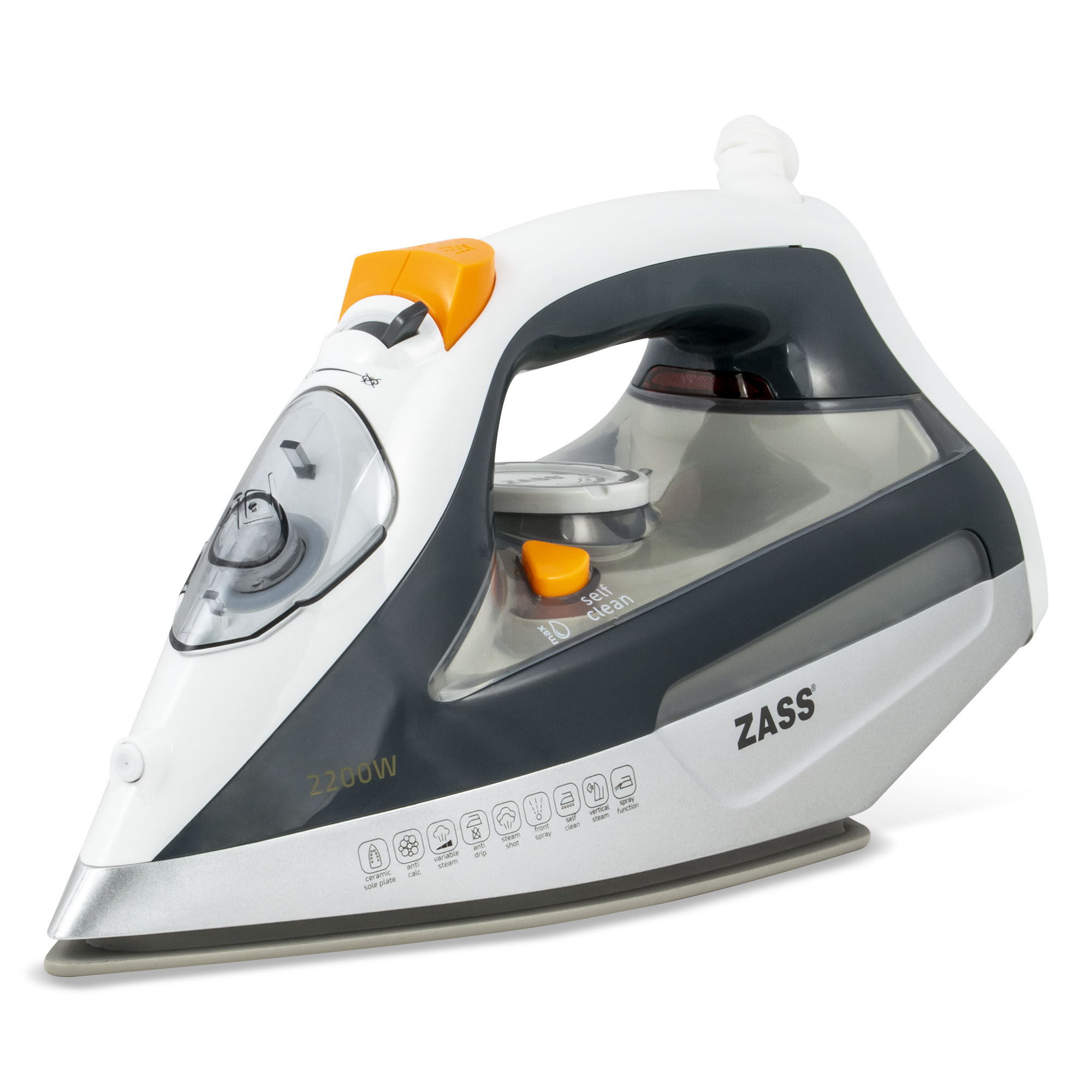 Fier de călcat cu abur Zass A19, 2200 W, talpă ceramică și jet aburi 120 g/min