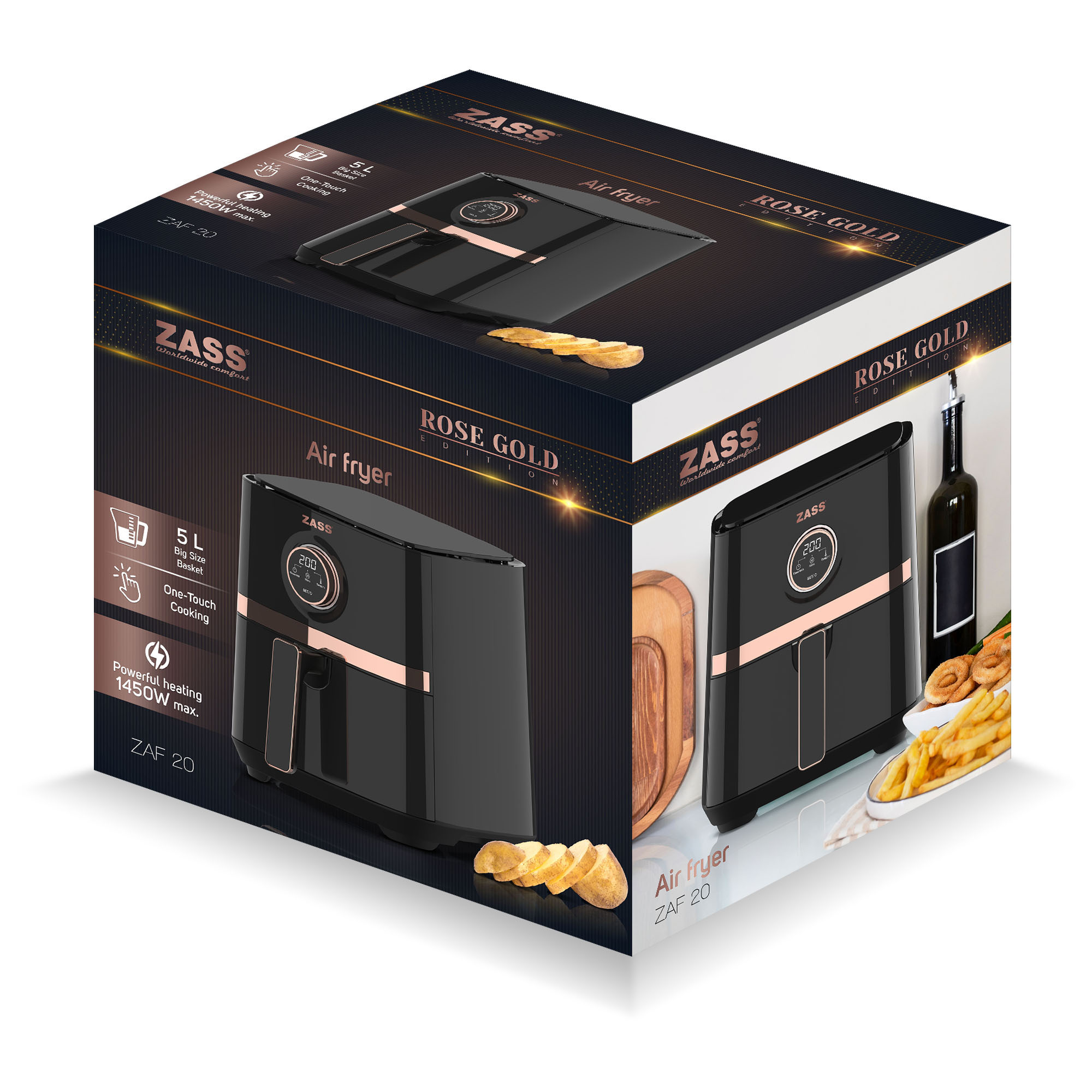 Friteuză cu aer cald ZASS ZAF 20 Rose Gold, 5L, digitală, 1450W