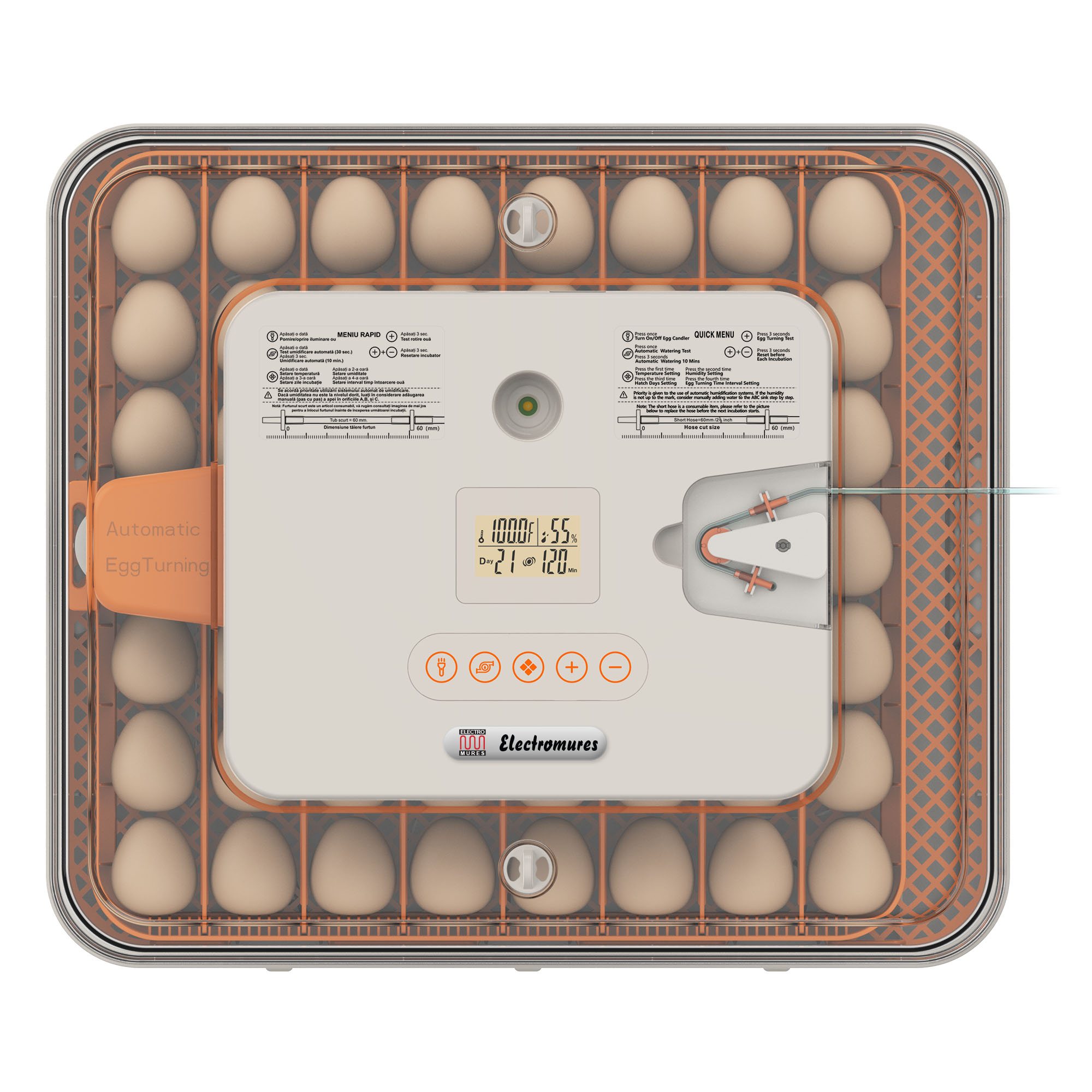 Incubator automat 56 ouă cu alimentare duală 230V/12V Electromureș EM 3003