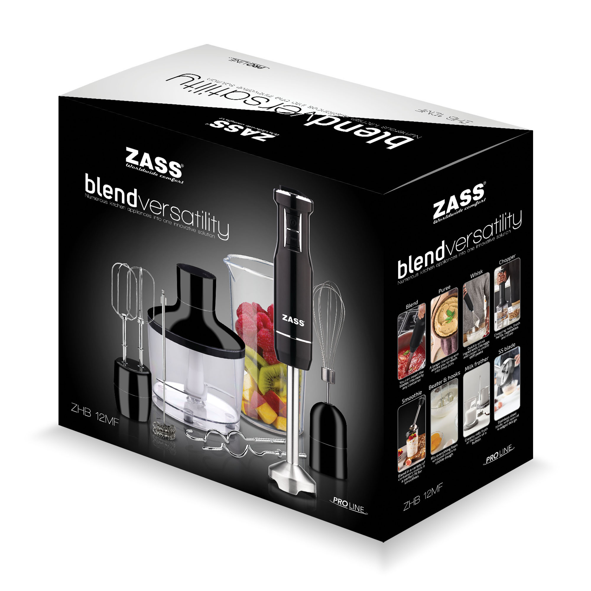 Blender vertical multifunctional ZASS ZHB 12 MF, 1000W, 5 accesorii