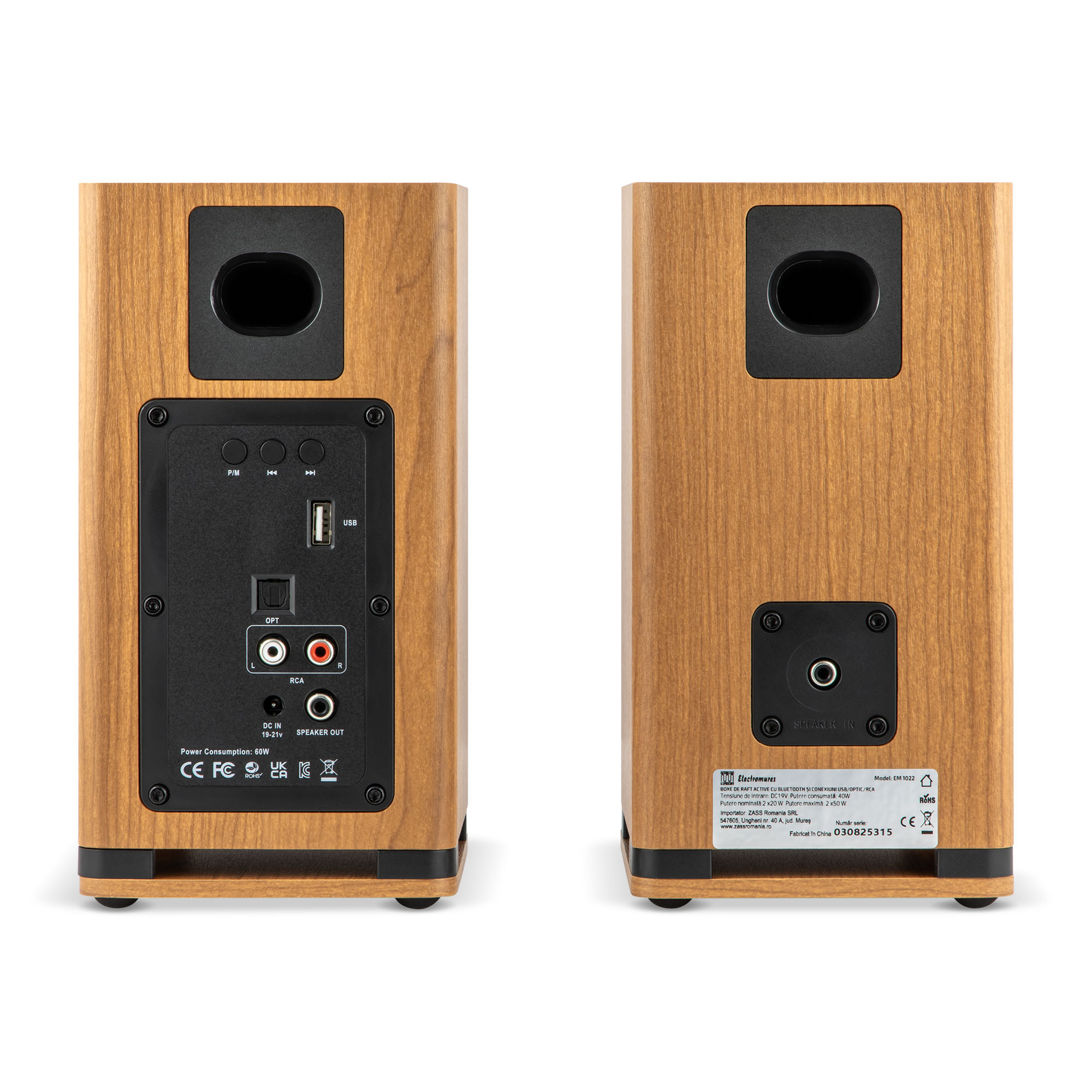 Boxe de raft active Bluetooth Electromures EM 1022, USB/Optic/RCA, Wood