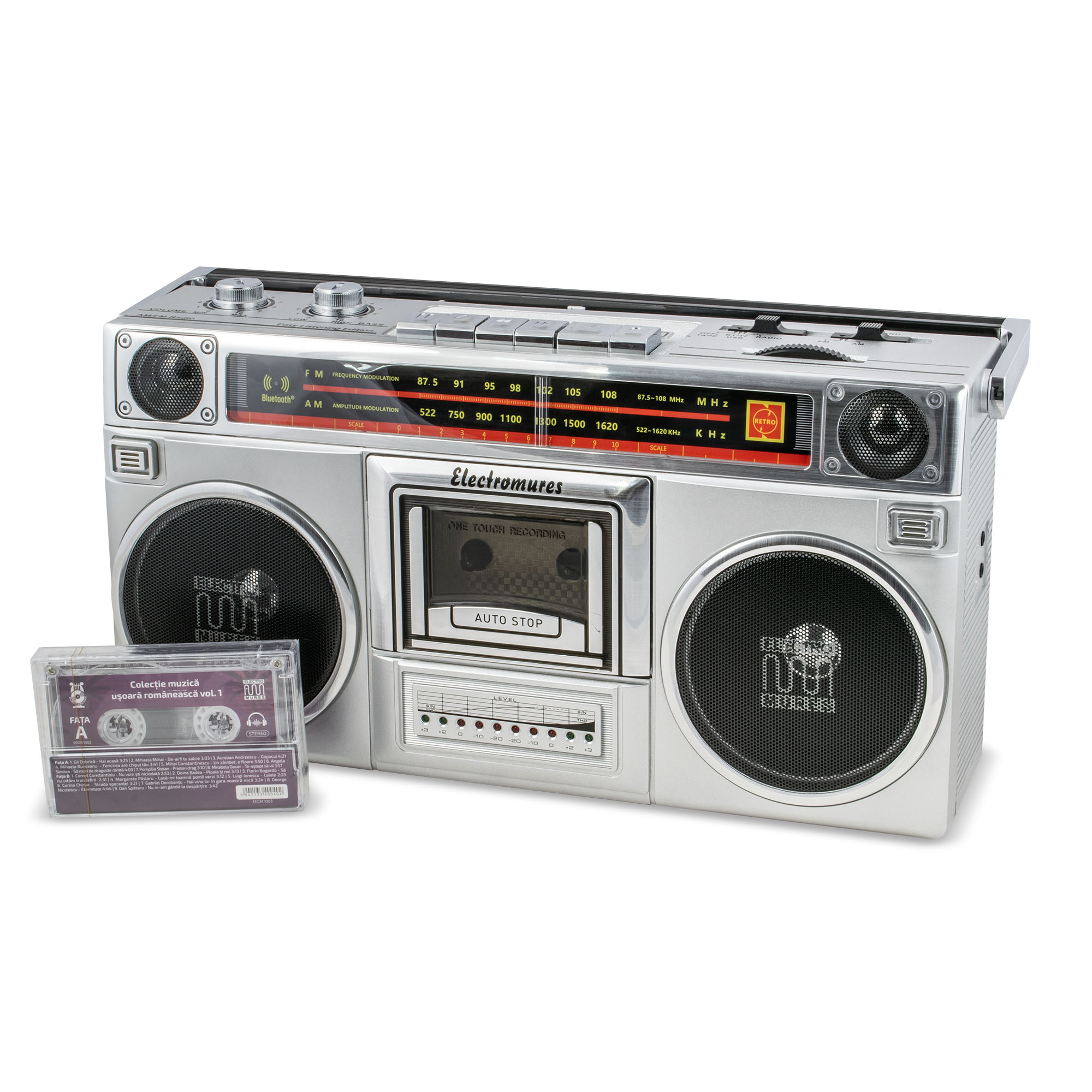 Difuzor Bluetooth retro cu casetofon, radio FM/AM si USB Electromures EM 1012