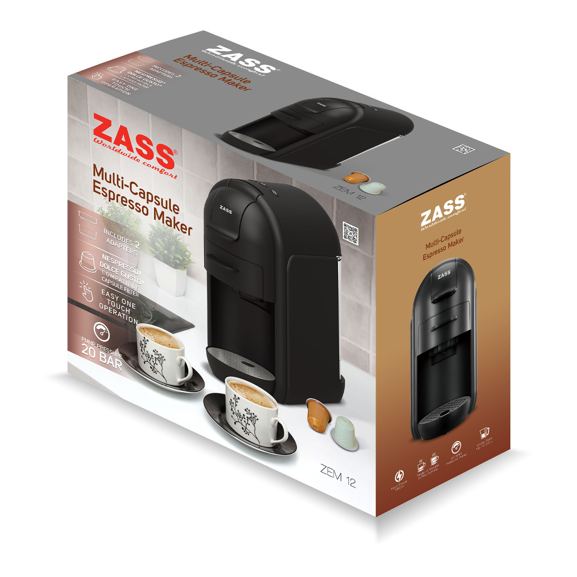 Expresor de cafea multi-capsule Zass ZEM 12, 20 bari, 0,6 L
