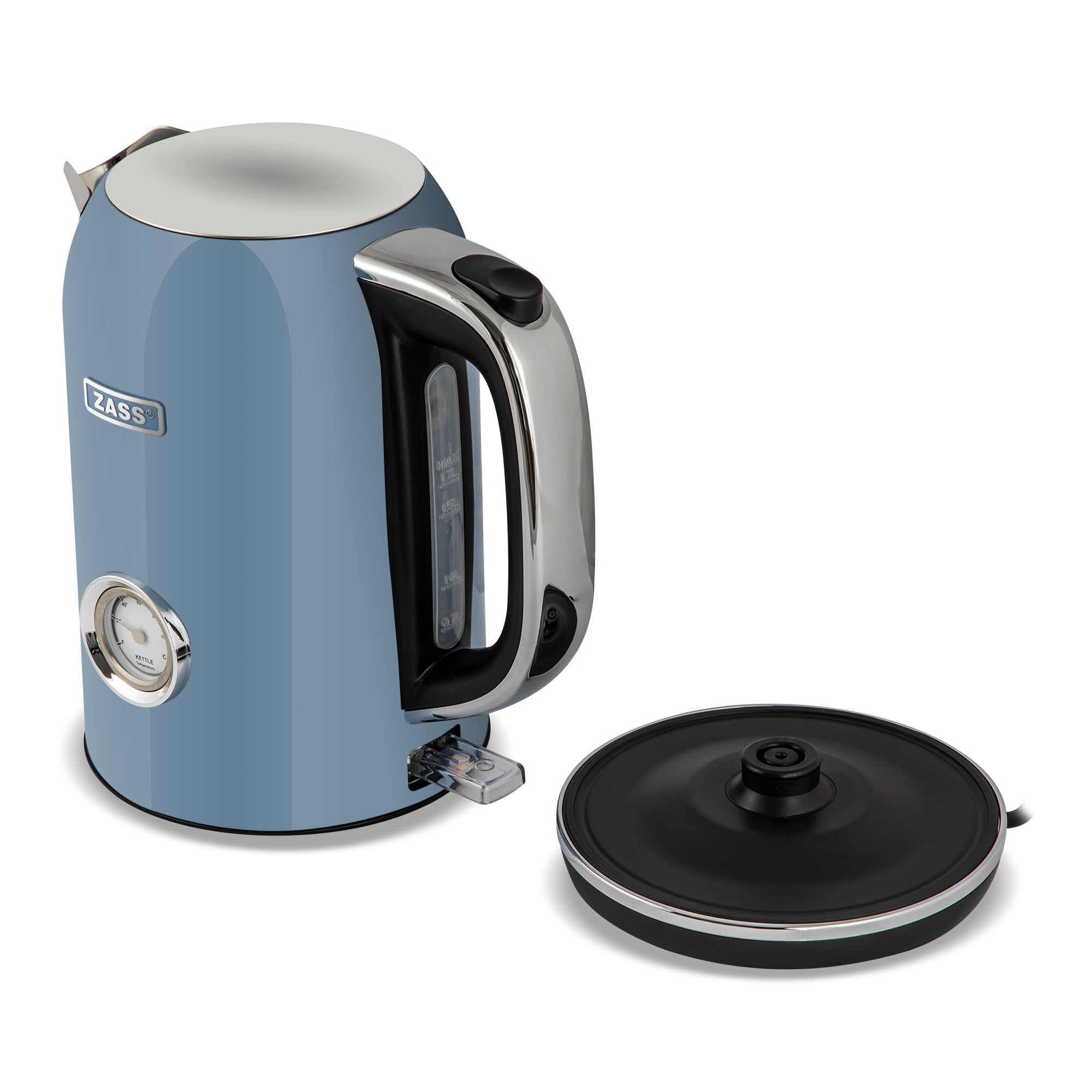 Fierbător electric ZASS ZCK 15 Faded Denim, 1,7 L, termometru