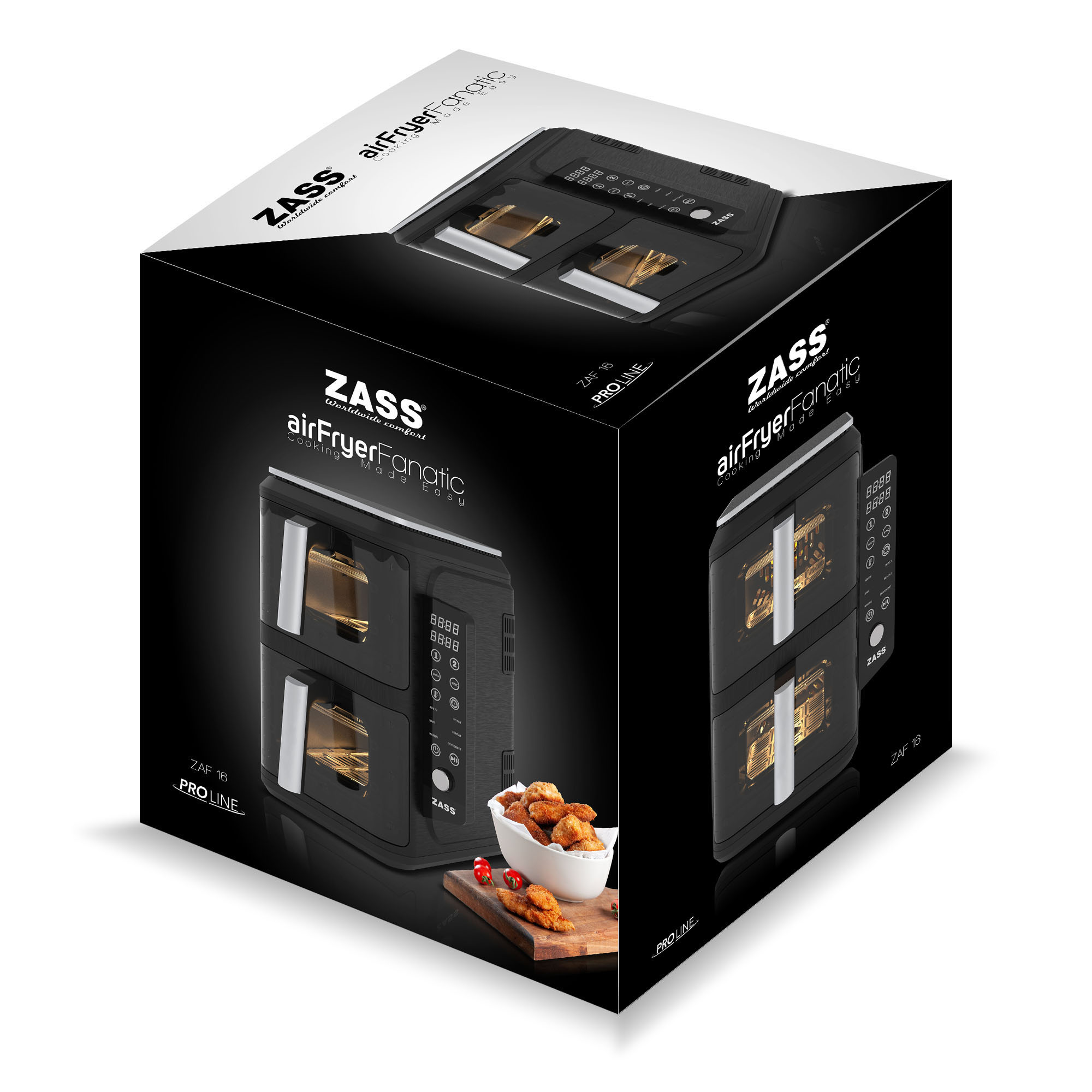 Friteuză cu aer cald dublă ZASS ZAF 16, 2 coșuri, 10,4 litri